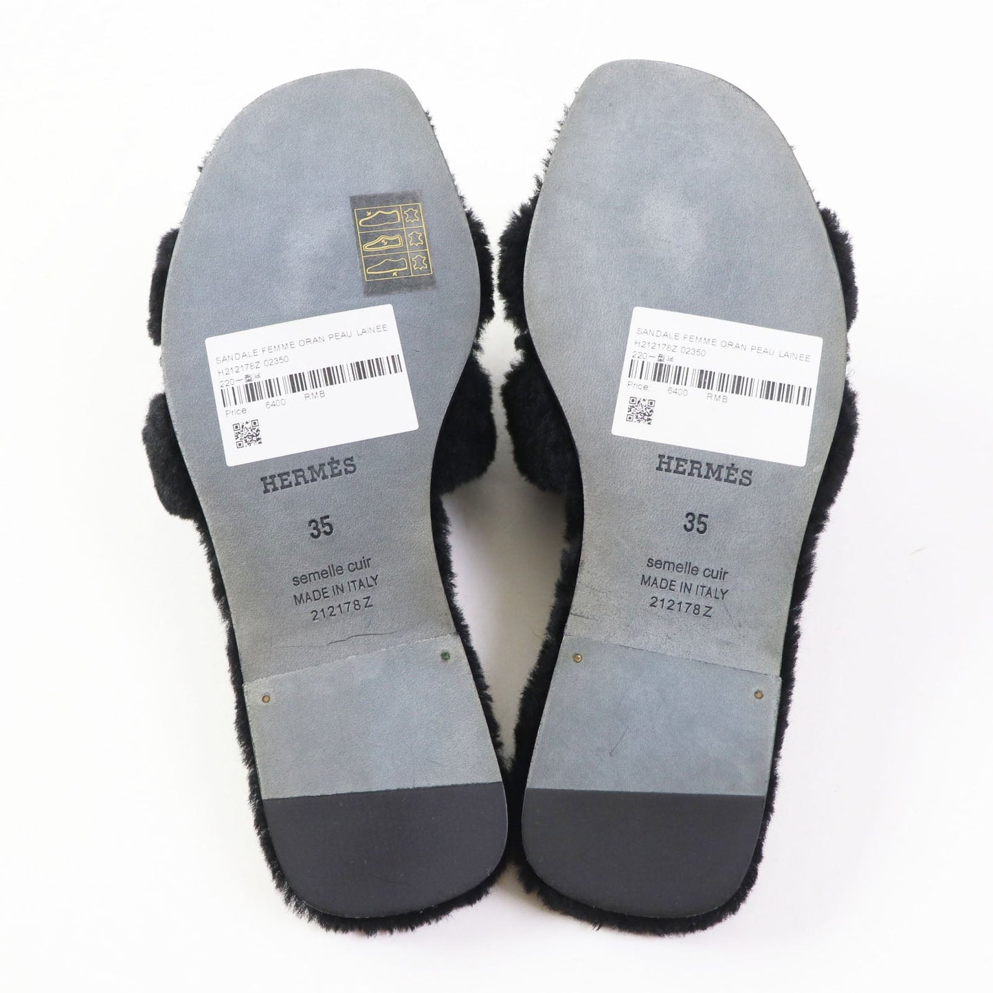 Hermes Sandals H212178Z Ramfer Black Oran Women 35