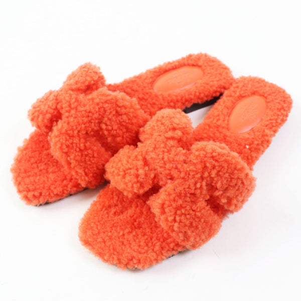 Hermes Sandals H212178Z Ramfer Orange Oran Women 36 1/2