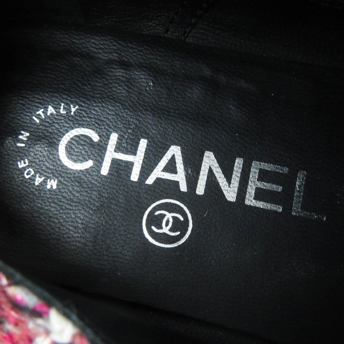Chanel Low Cut Sneakers G32357 Tweed Pink Black Women 35