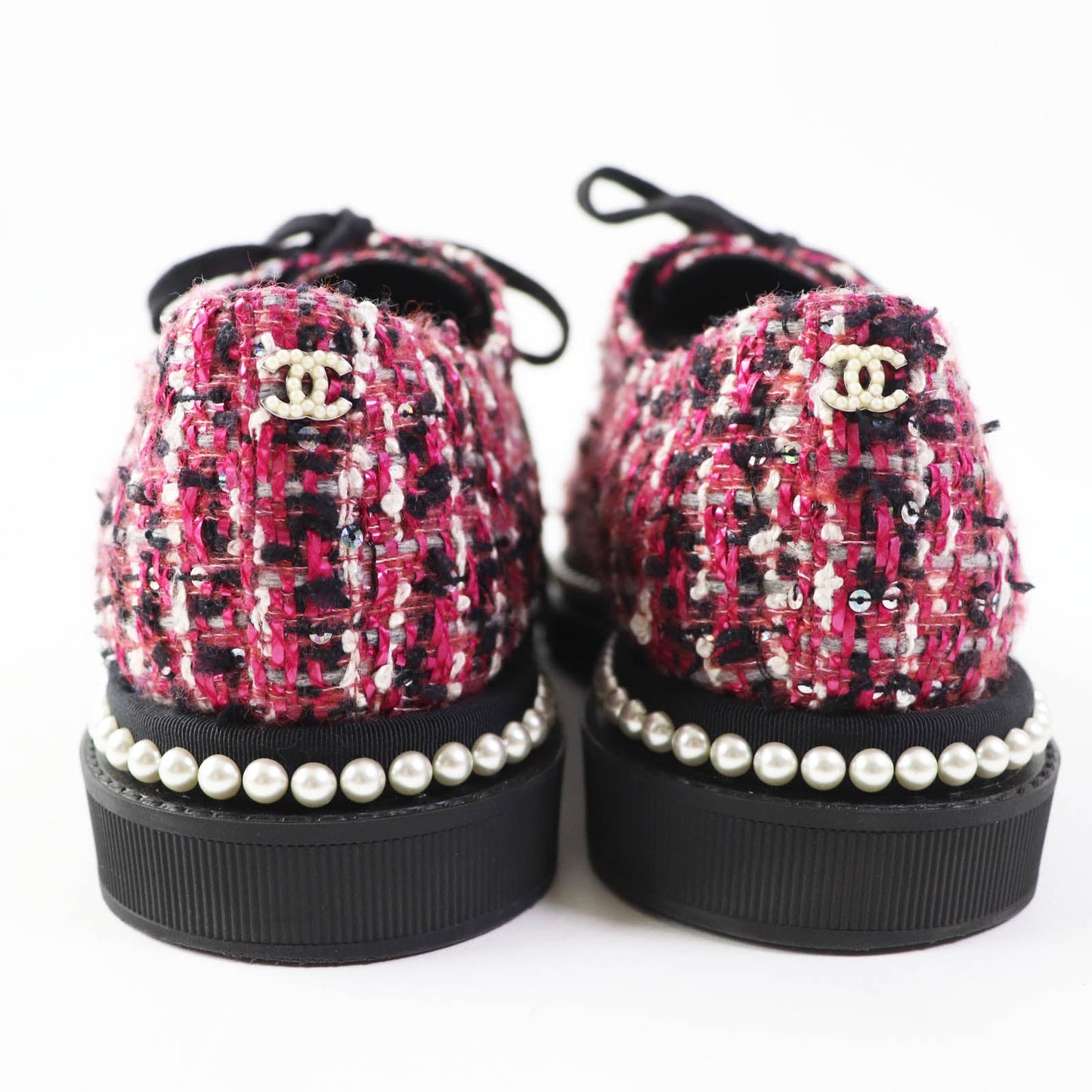 Chanel Low Cut Sneakers G32357 Tweed Pink Black Women 35