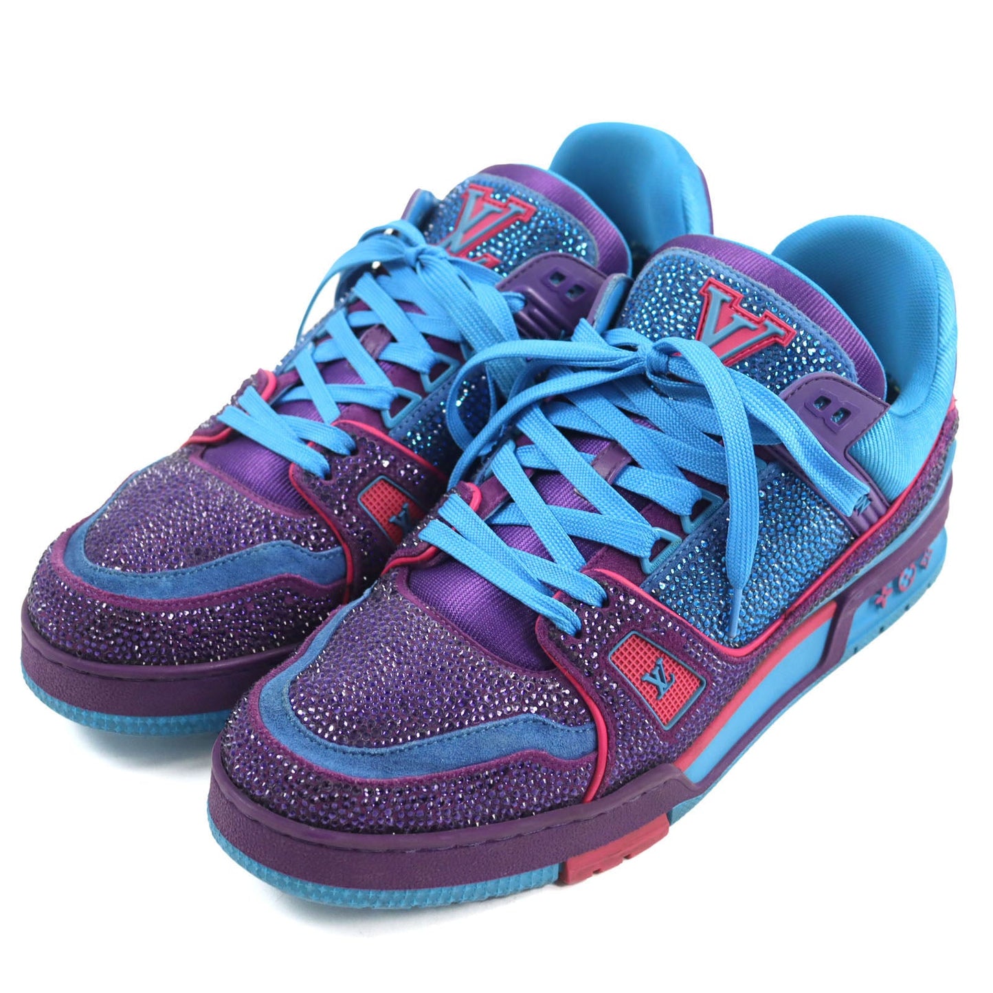 Louis Vuitton Sneakers 1A9Jwj Suede, Fabric, Rhinestone Blue Purple Lv Trainer Line Mens 8