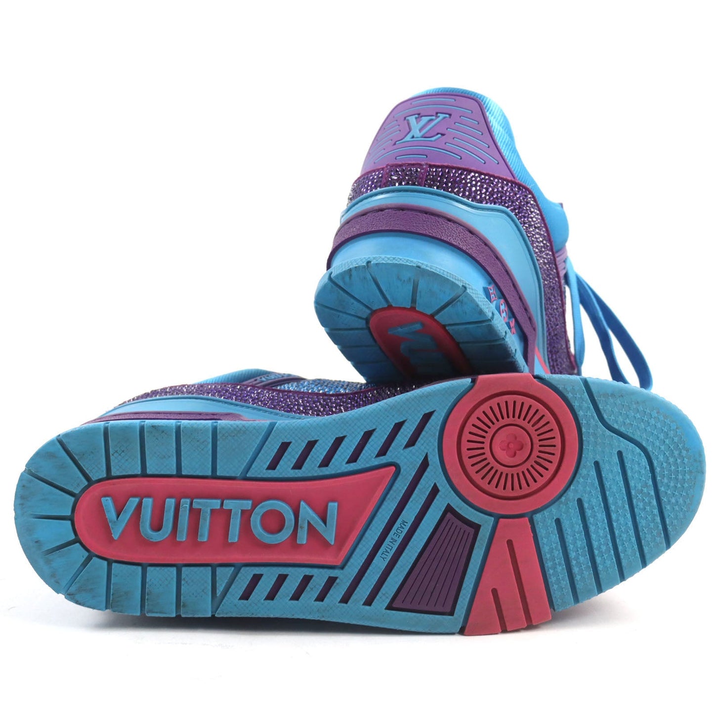 Louis Vuitton Sneakers 1A9Jwj Suede, Fabric, Rhinestone Blue Purple Lv Trainer Line Mens 8