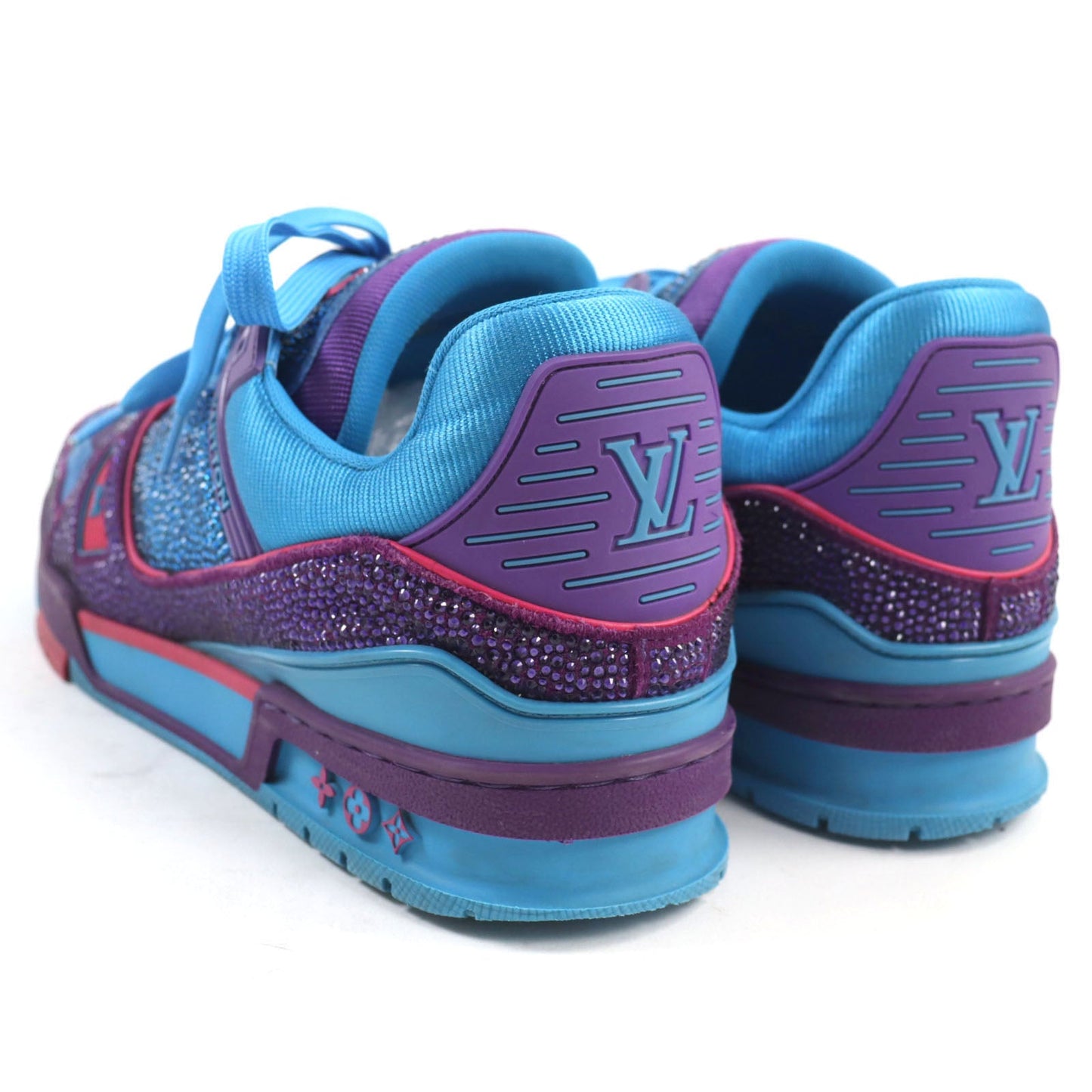 Louis Vuitton Sneakers 1A9Jwj Suede, Fabric, Rhinestone Blue Purple Lv Trainer Line Mens 8