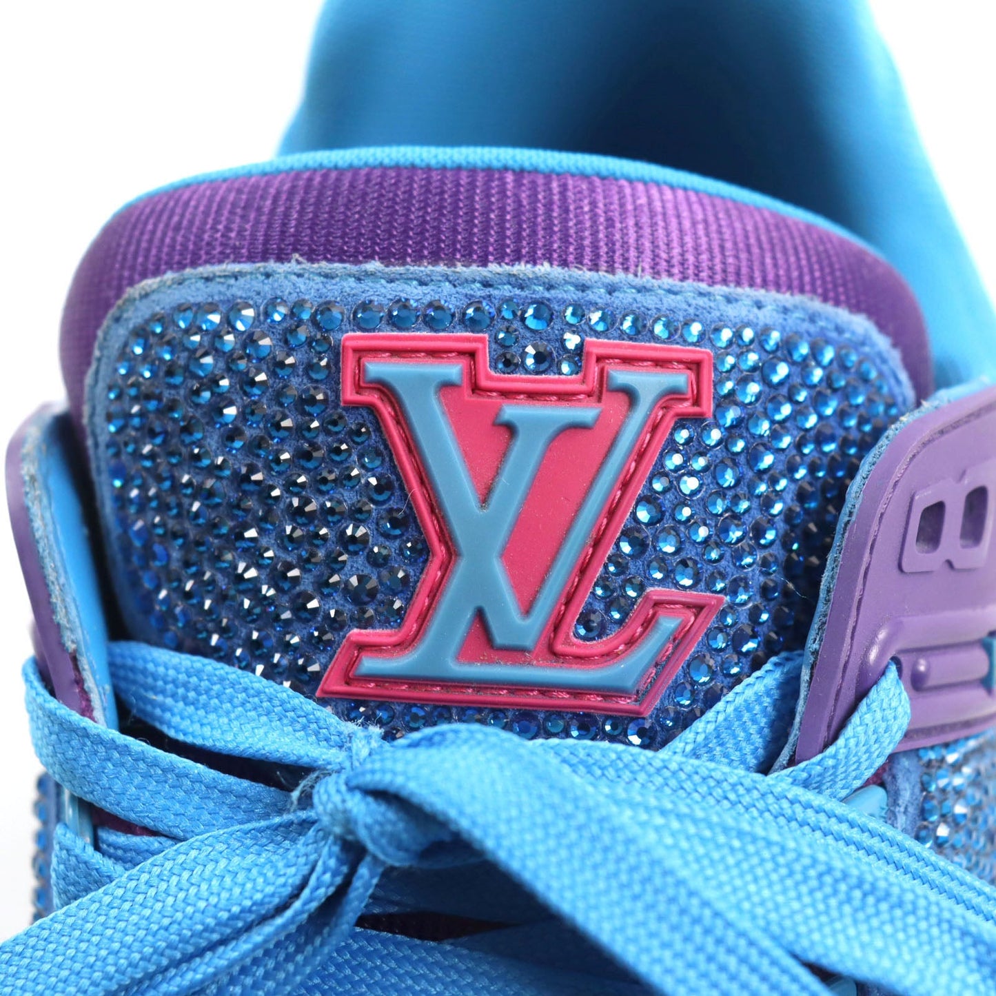 Louis Vuitton Sneakers 1A9Jwj Suede, Fabric, Rhinestone Blue Purple Lv Trainer Line Mens 8