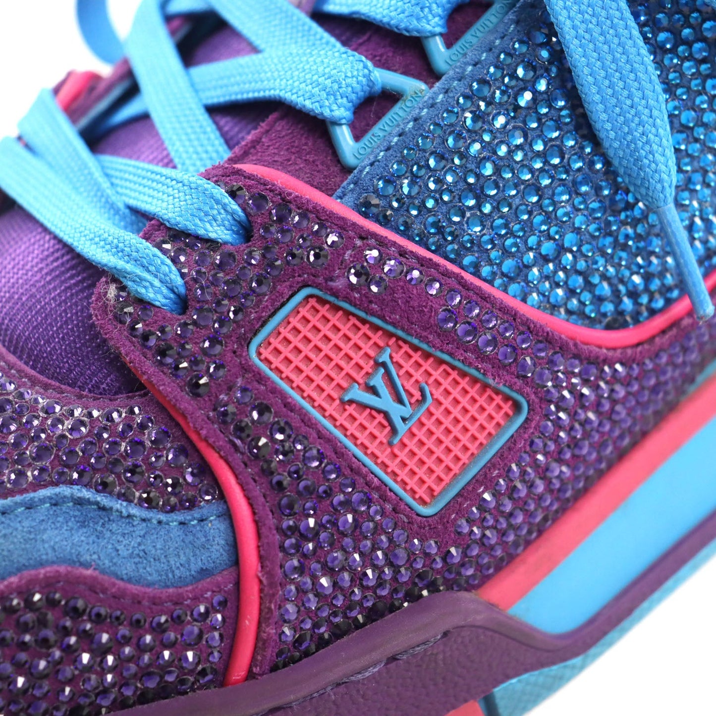 Louis Vuitton Sneakers 1A9Jwj Suede, Fabric, Rhinestone Blue Purple Lv Trainer Line Mens 8