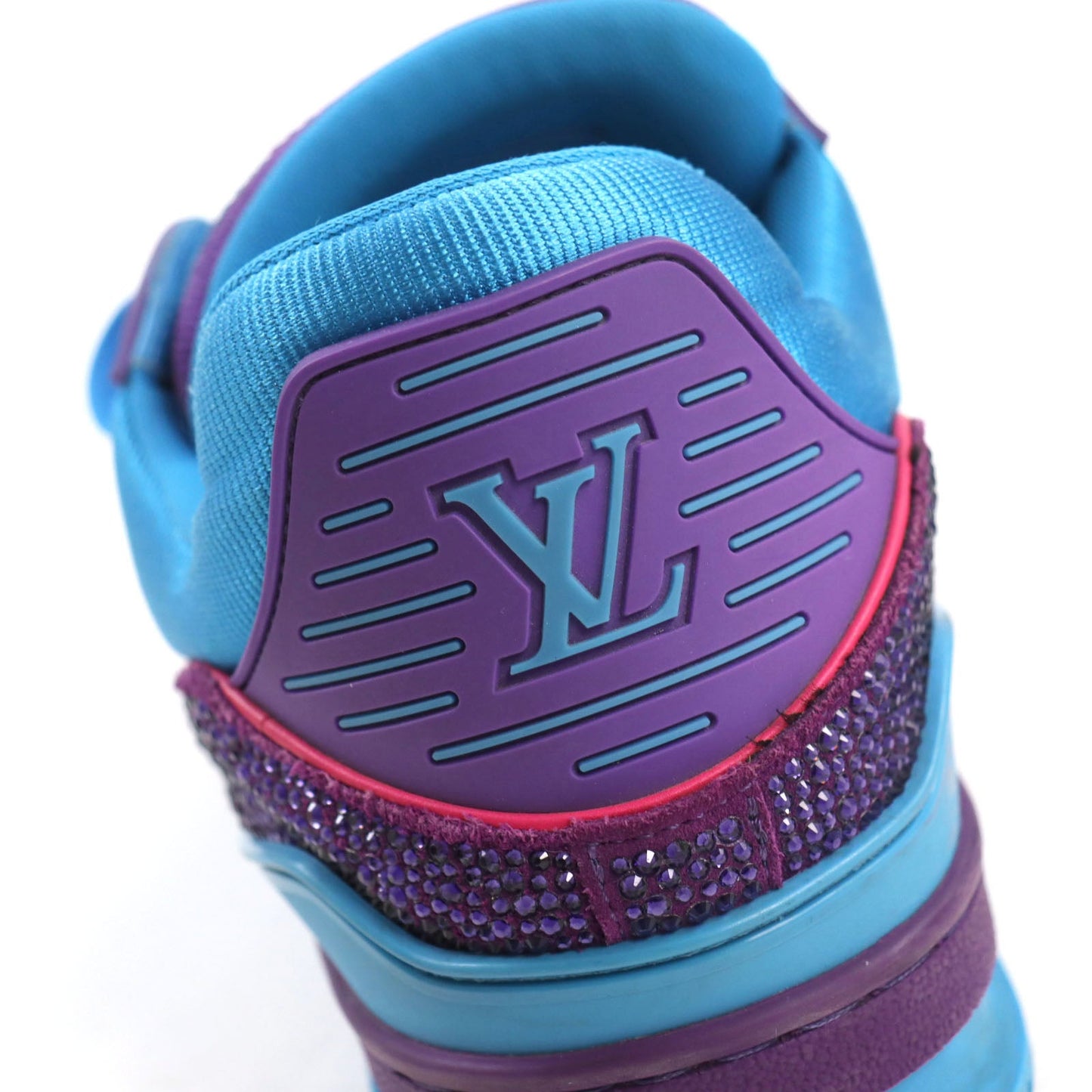 Louis Vuitton Sneakers 1A9Jwj Suede, Fabric, Rhinestone Blue Purple Lv Trainer Line Mens 8