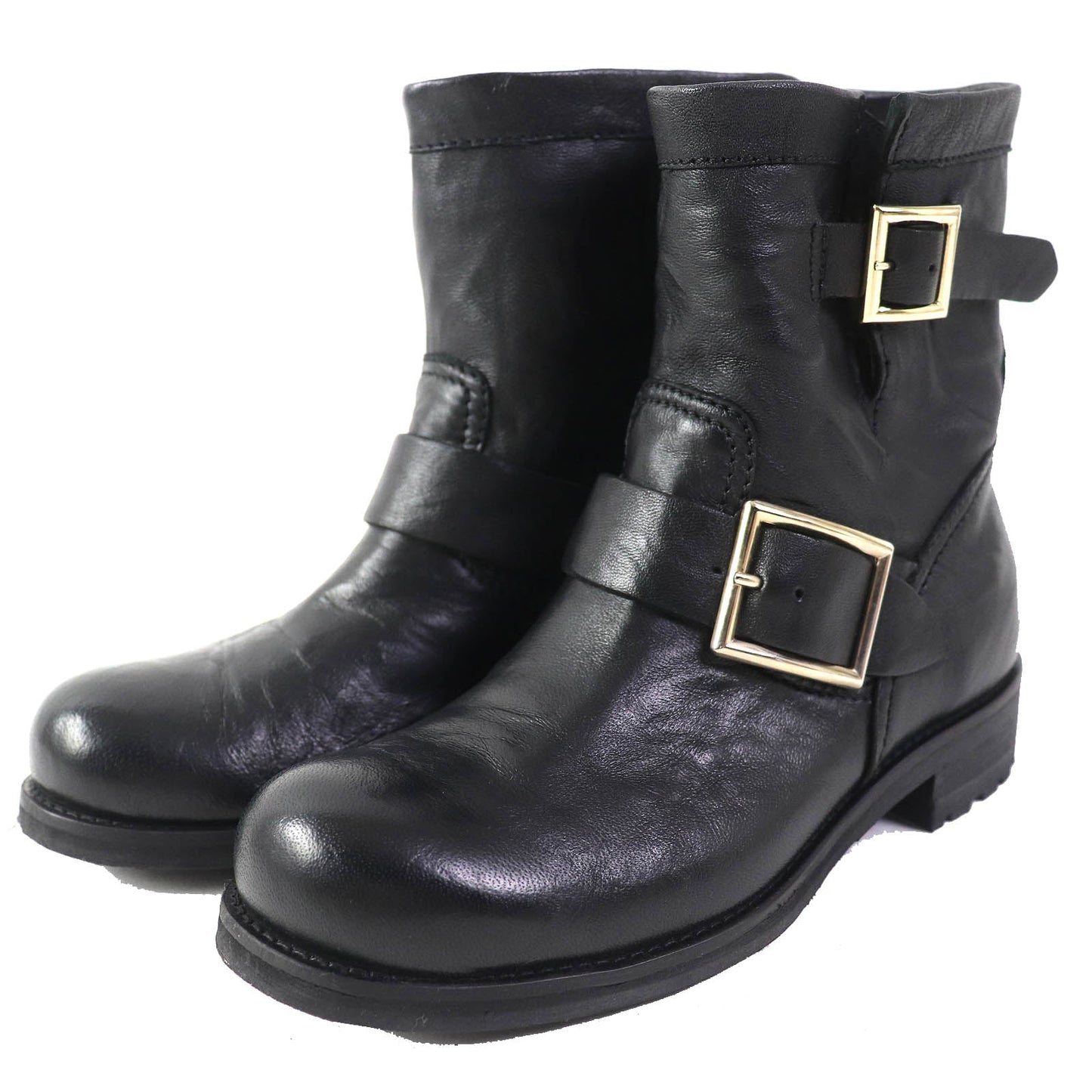 Jimmy Choo Short Boots Leather Black Biker Women 35 Secondhand