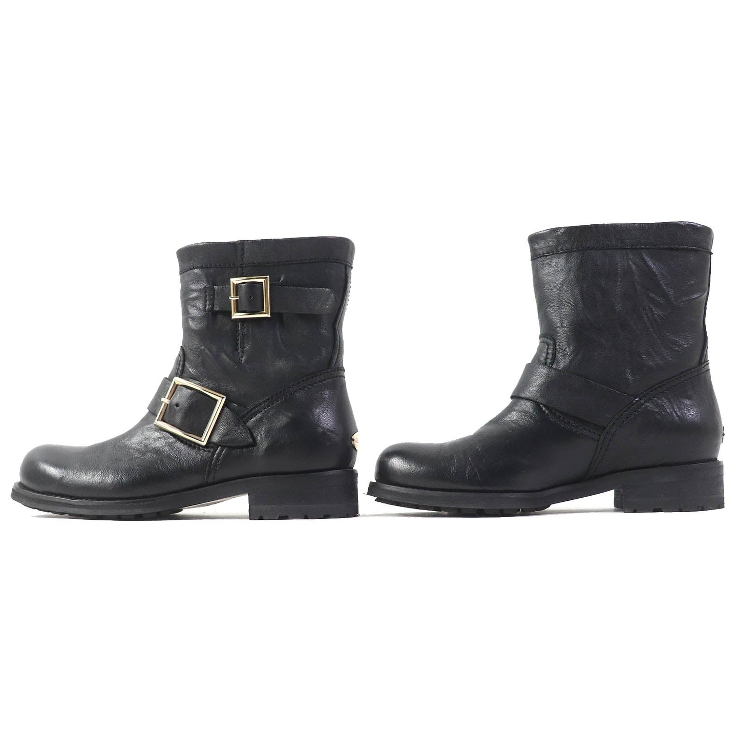 Jimmy Choo Short Boots Leather Black Biker Women 35 Secondhand