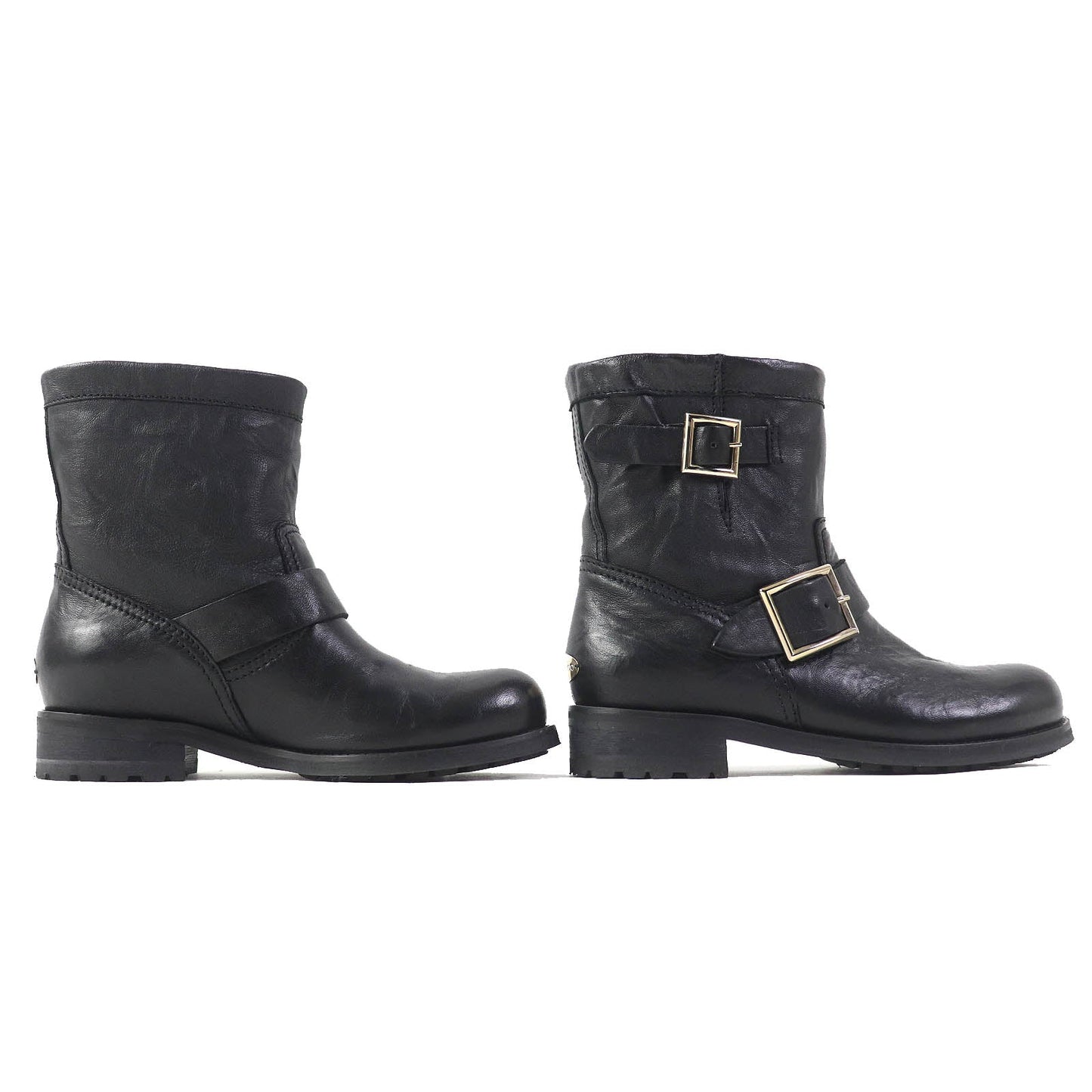 Jimmy Choo Short Boots Leather Black Biker Women 35 Secondhand