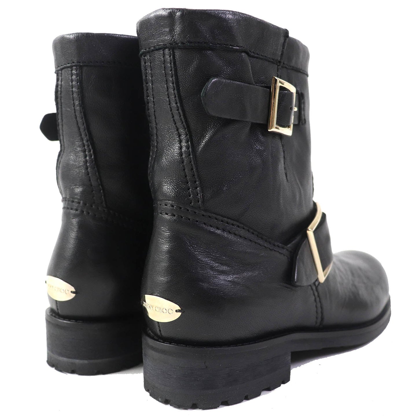 Jimmy Choo Short Boots Leather Black Biker Women 35 Secondhand