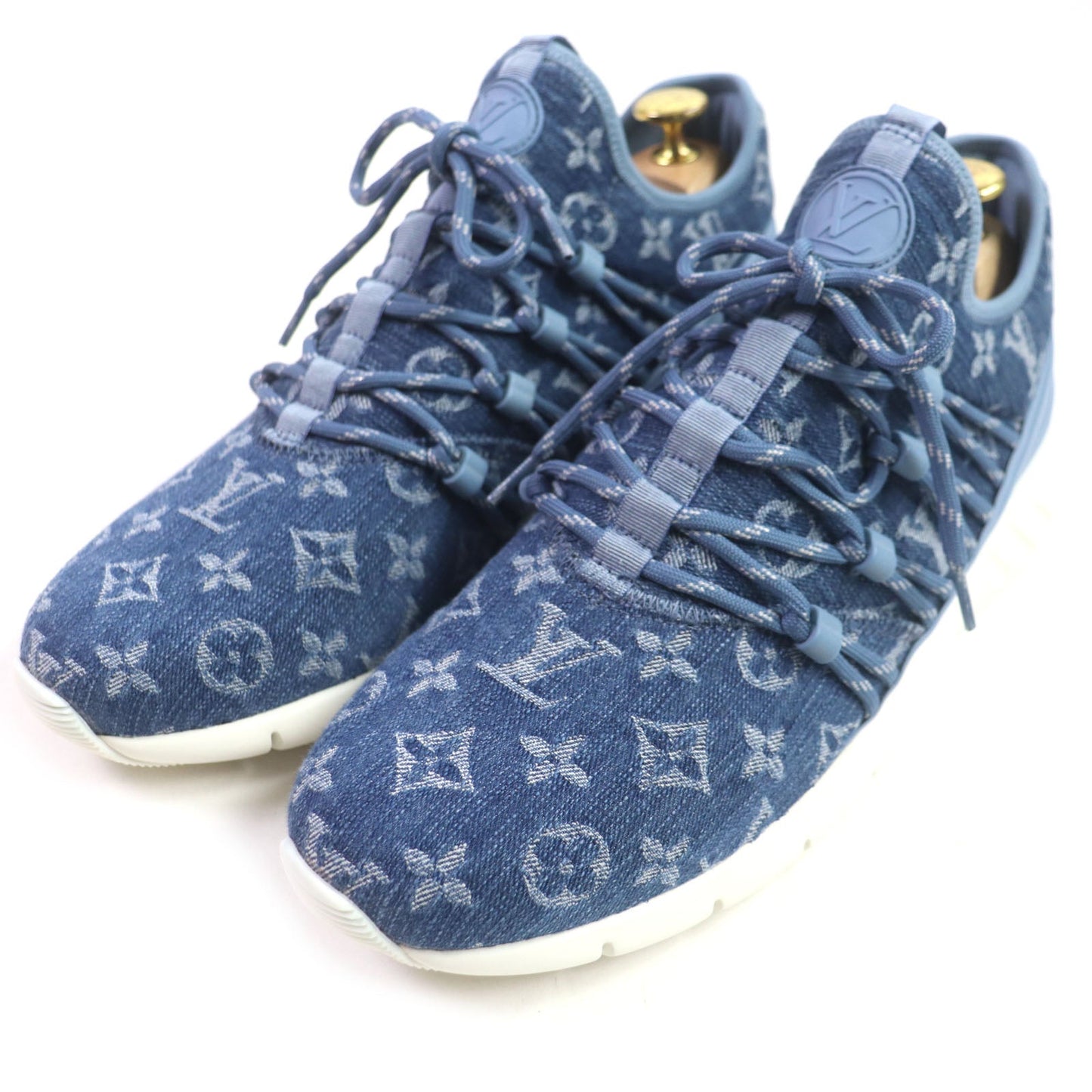 Louis Vuitton Low Cut Sneakers Monogram Denim Blue Fast Lane Line Mens 6.5