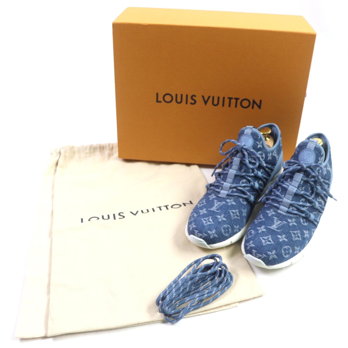 Louis Vuitton Low Cut Sneakers Monogram Denim Blue Fast Lane Line Mens 6.5