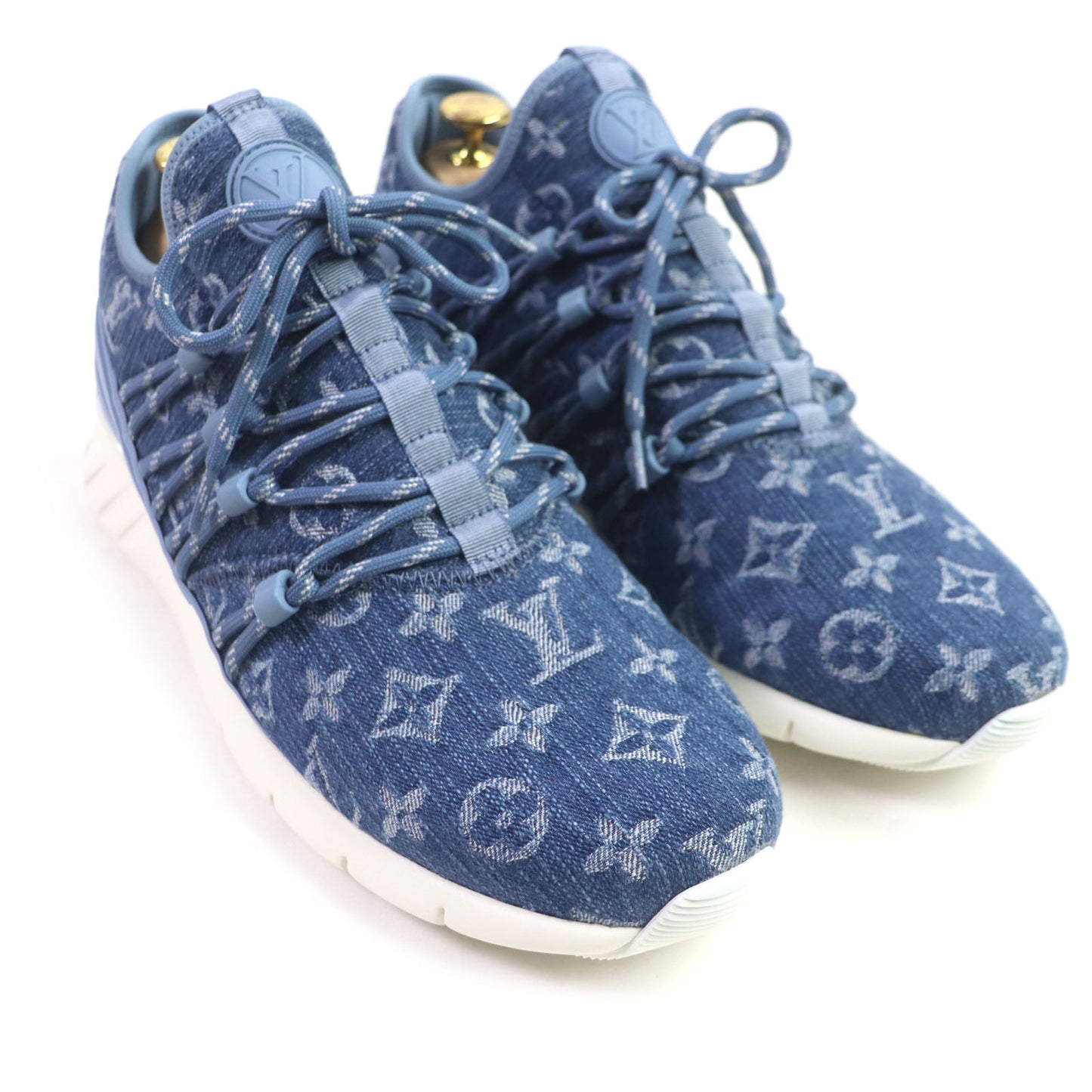 Louis Vuitton Low Cut Sneakers Monogram Denim Blue Fast Lane Line Mens 6.5