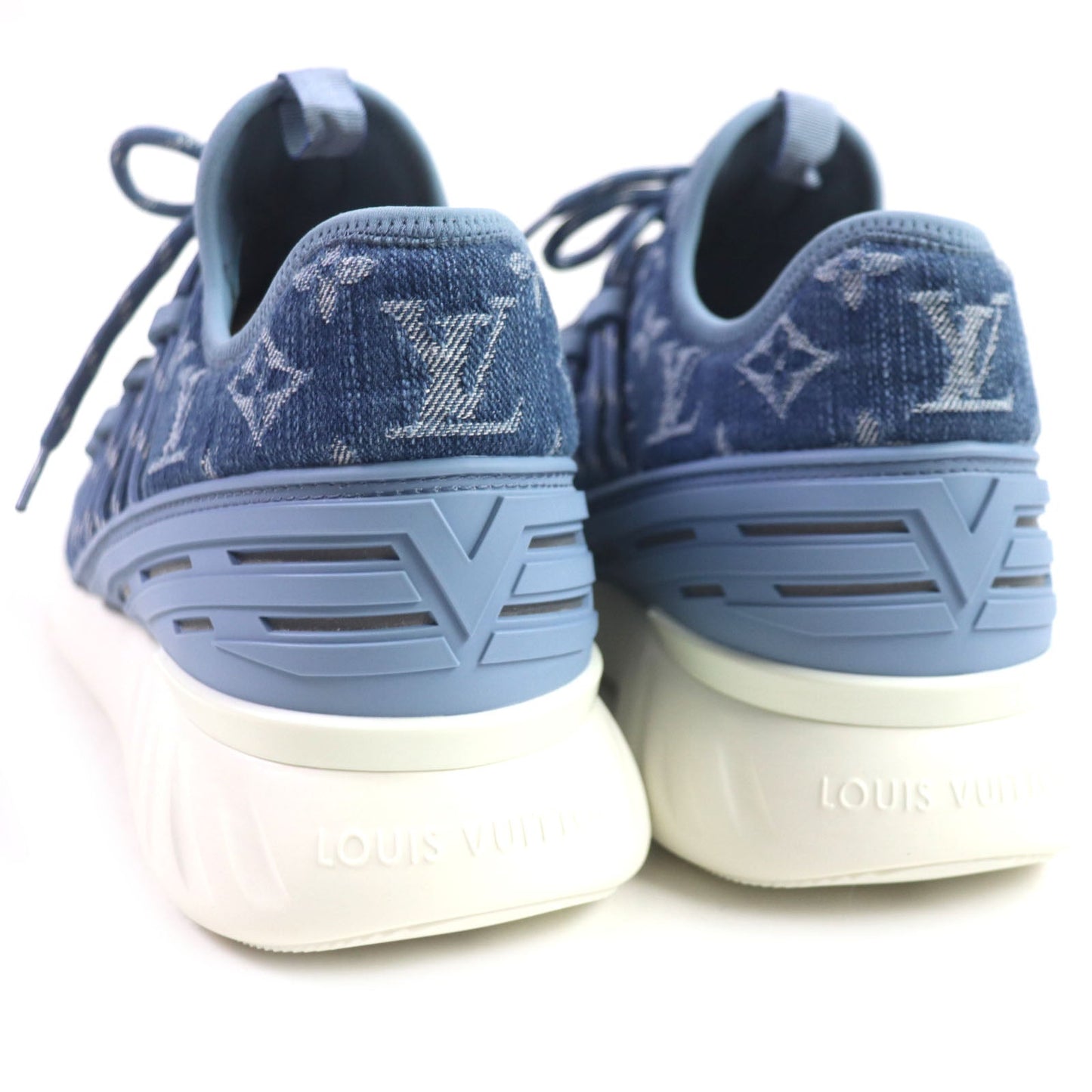 Louis Vuitton Low Cut Sneakers Monogram Denim Blue Fast Lane Line Mens 6.5