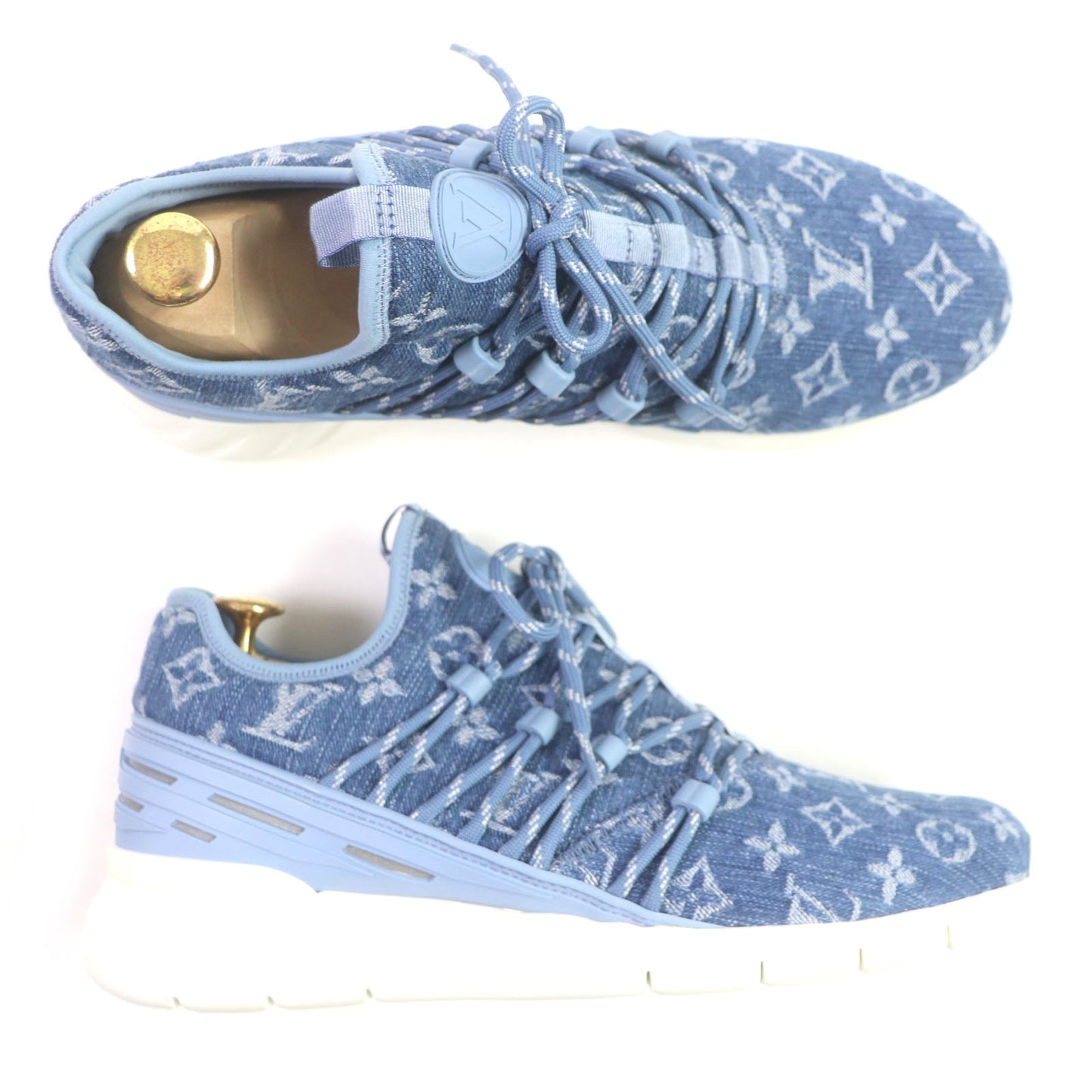 Louis Vuitton Low Cut Sneakers Monogram Denim Blue Fast Lane Line Mens 6.5