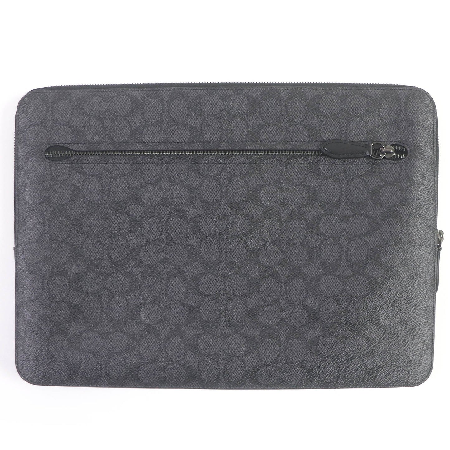 Coach Clutch Bag Cj799 Signature Canvas, Leather Charcoal Zip Around Laptop Case Mens