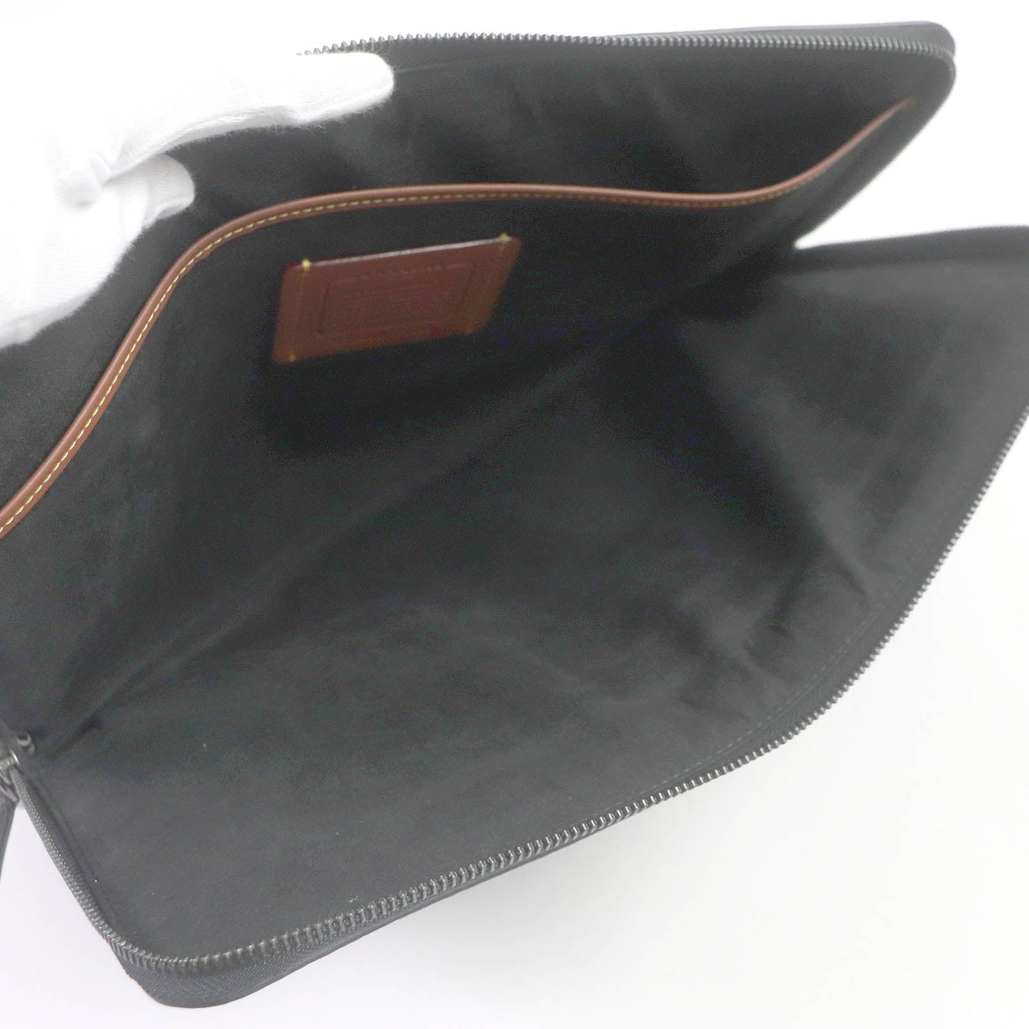Coach Clutch Bag Cj799 Signature Canvas, Leather Charcoal Zip Around Laptop Case Mens