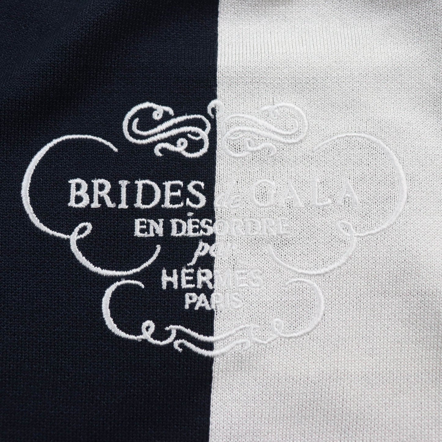 Hermes Short Sleeve Knit Silk Navy White Chaos Women 38