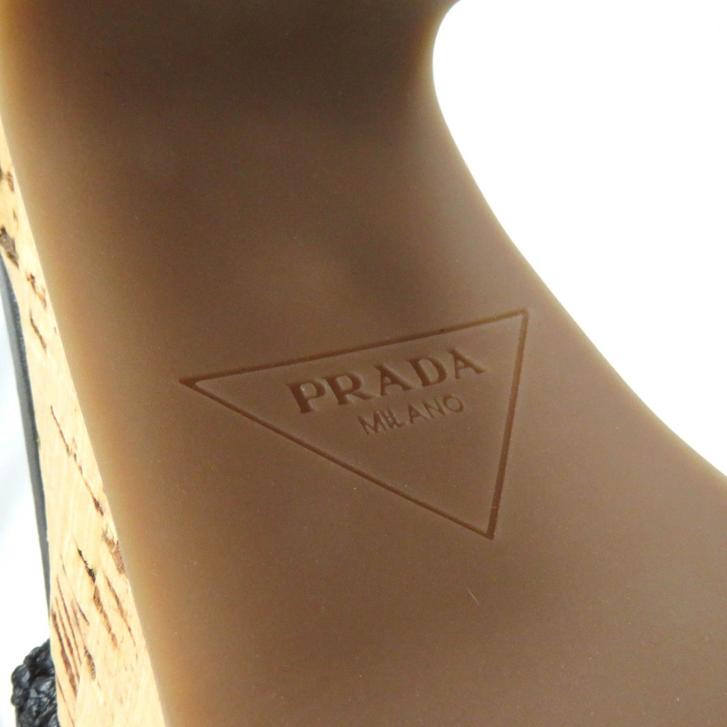 Prada Sandals 1Xz753 Fabric, Leather Black Ruffia Sandals/Wedge Sandals Triangle Logo Lace-Up