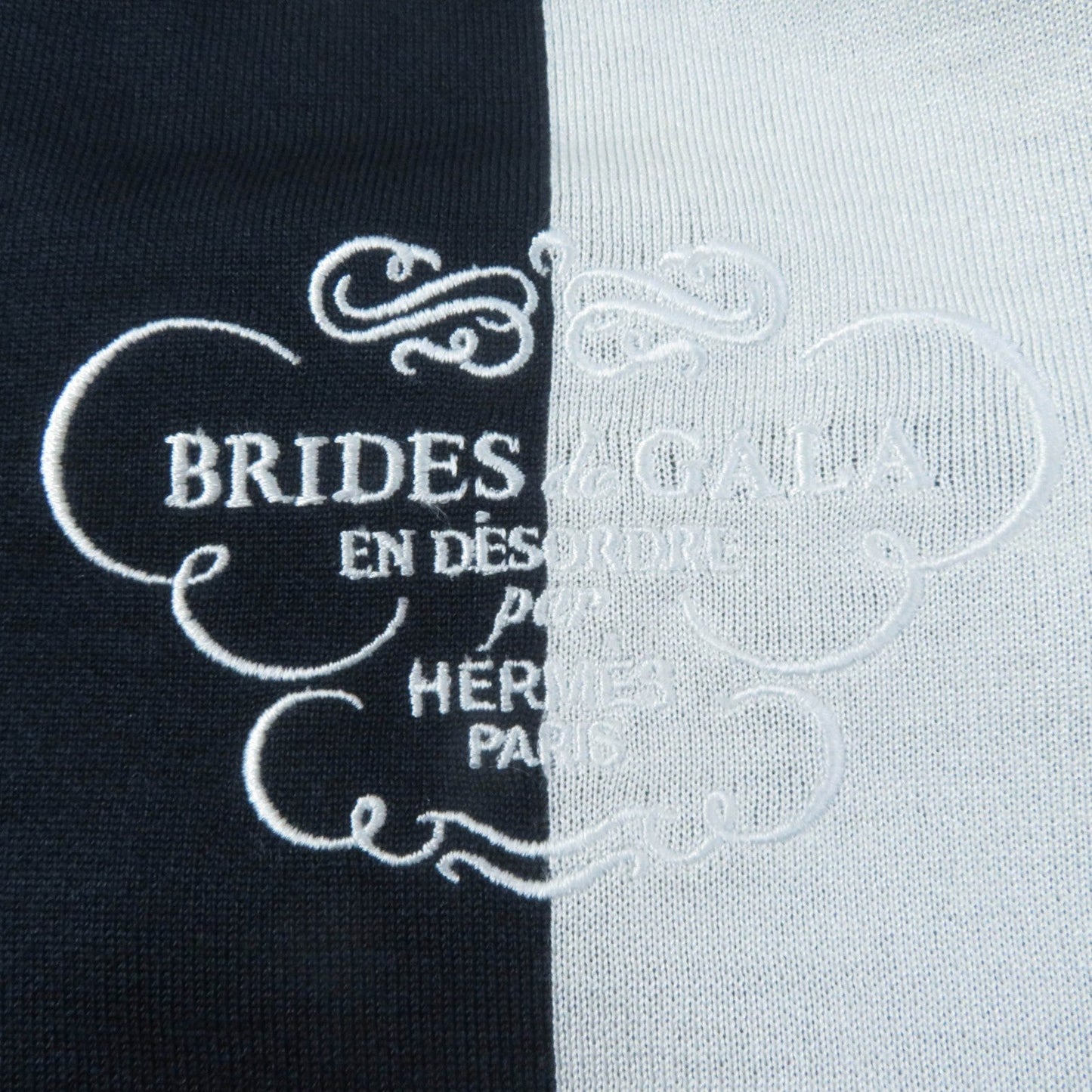 Hermes Short Sleeve Knit 4E2654D6 Silk Navy White Knit Jacquard Chaos Women 42