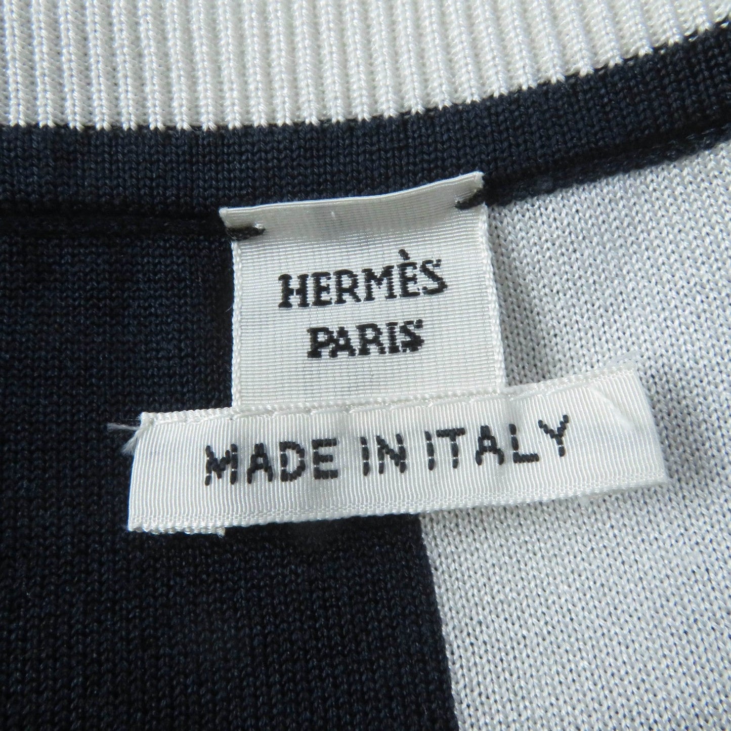 Hermes Short Sleeve Knit 4E2654D6 Silk Navy White Knit Jacquard Chaos Women 42
