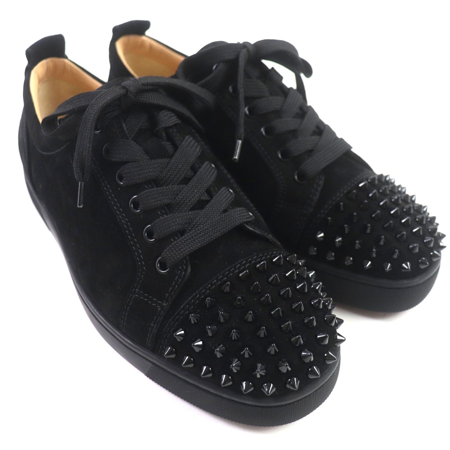 Christian Louboutin Low Cut Sneakers Suede Black Louis Junior Spikes 40 1/2
