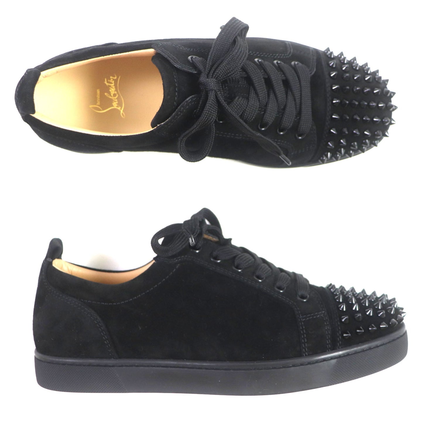 Christian Louboutin Low Cut Sneakers Suede Black Louis Junior Spikes 40 1/2
