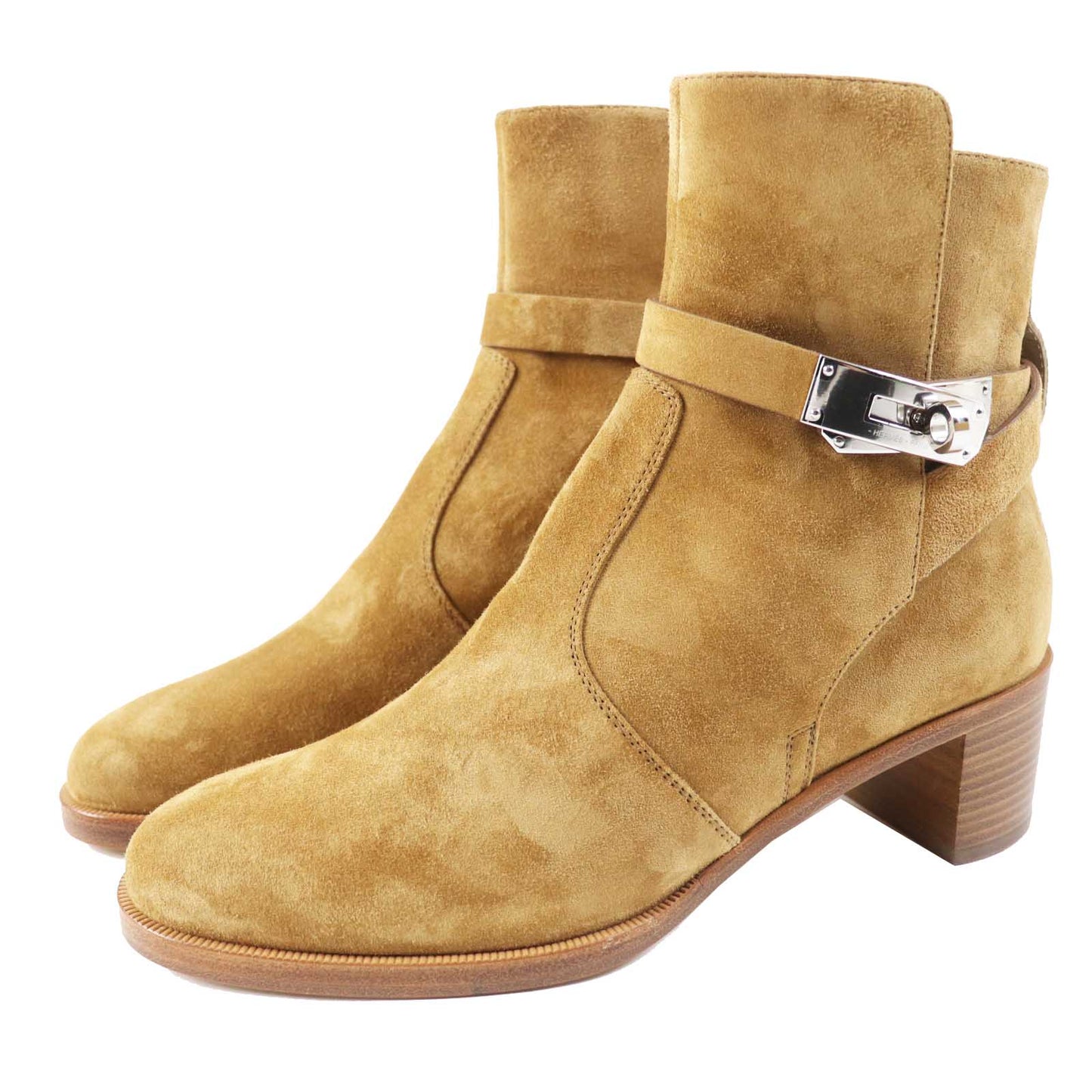 Hermes Short Boots Veau Velour (Suede Leather) Brown Beige Frenchie 50 Women 35 1/2