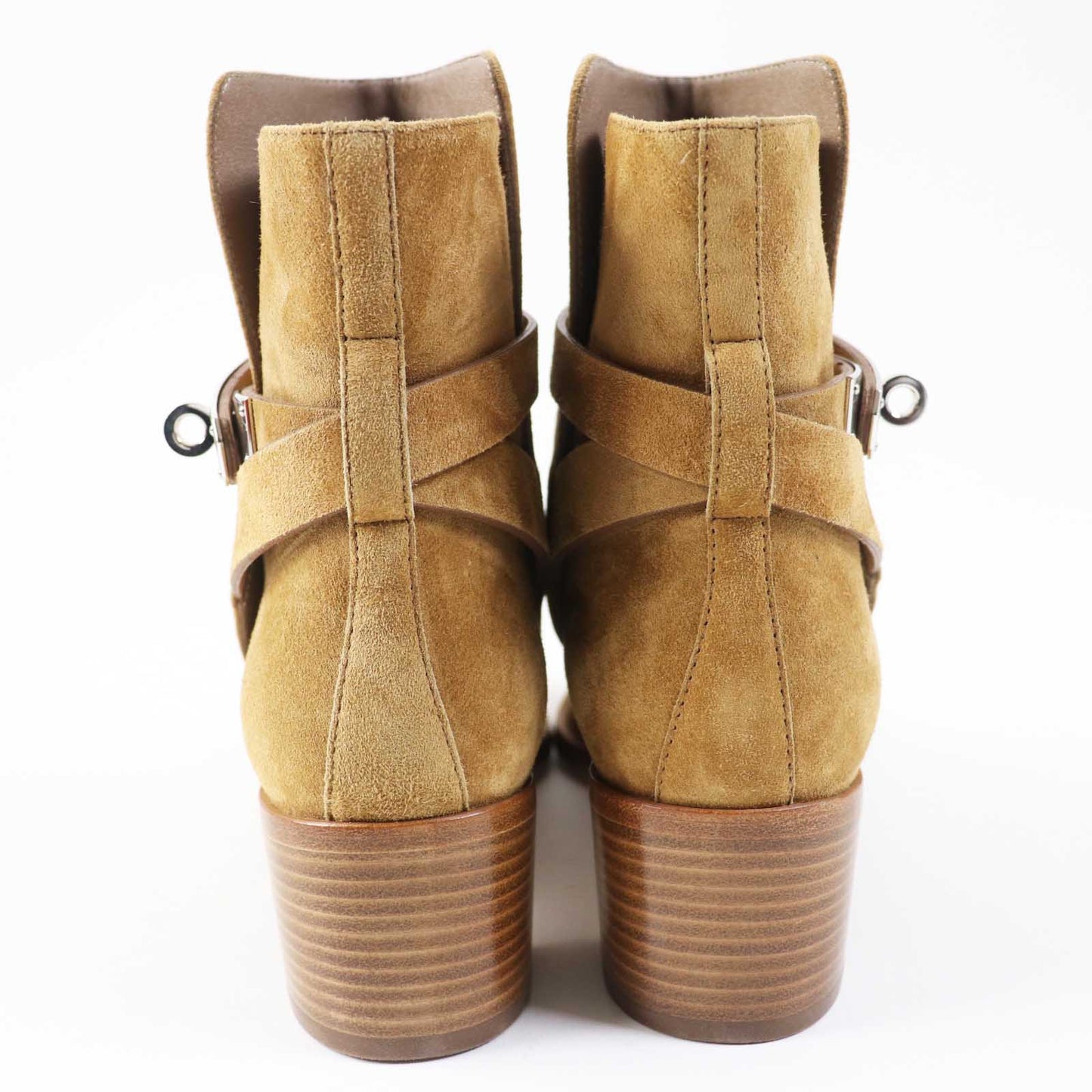 Hermes Short Boots Veau Velour (Suede Leather) Brown Beige Frenchie 50 Women 35 1/2