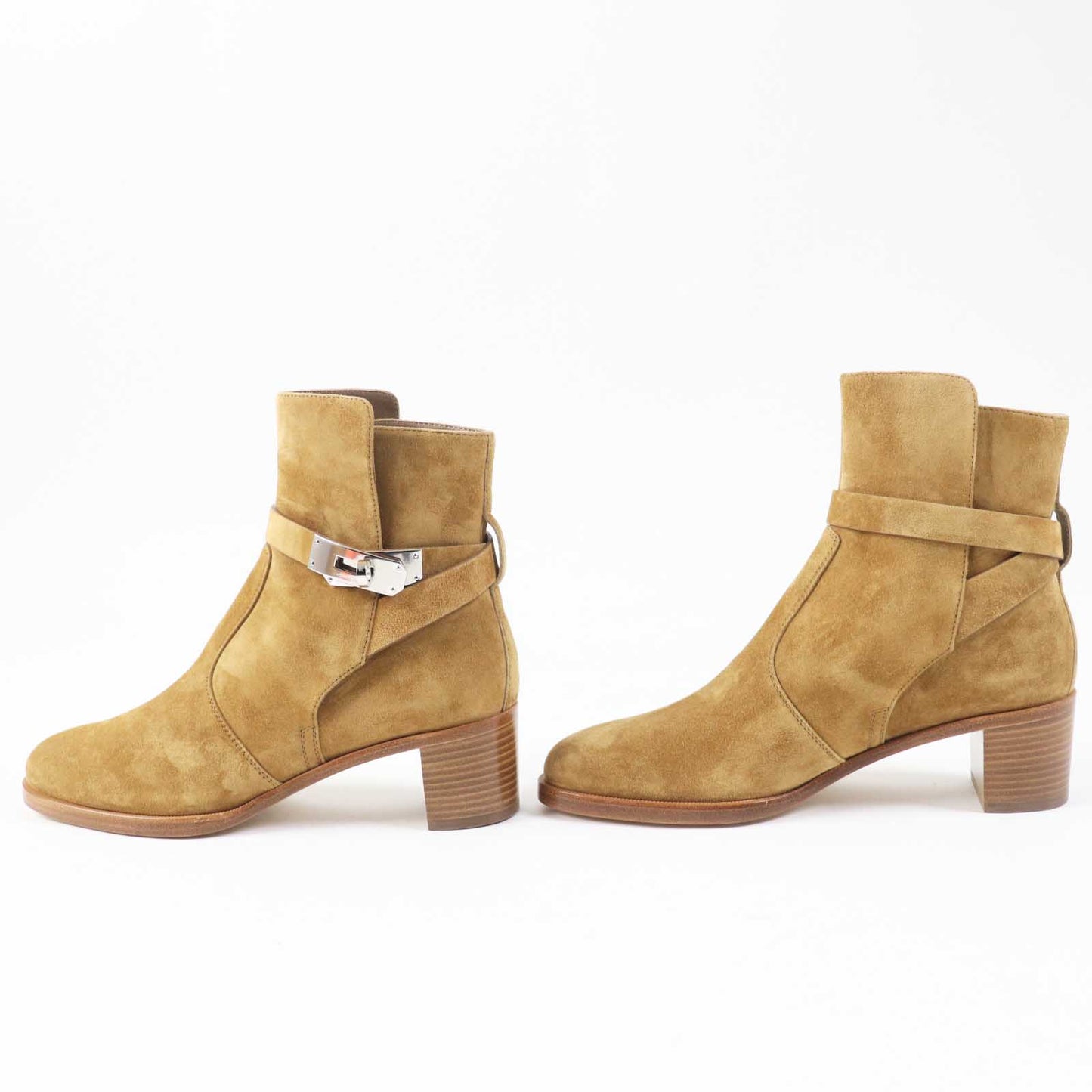 Hermes Short Boots Veau Velour (Suede Leather) Brown Beige Frenchie 50 Women 35 1/2