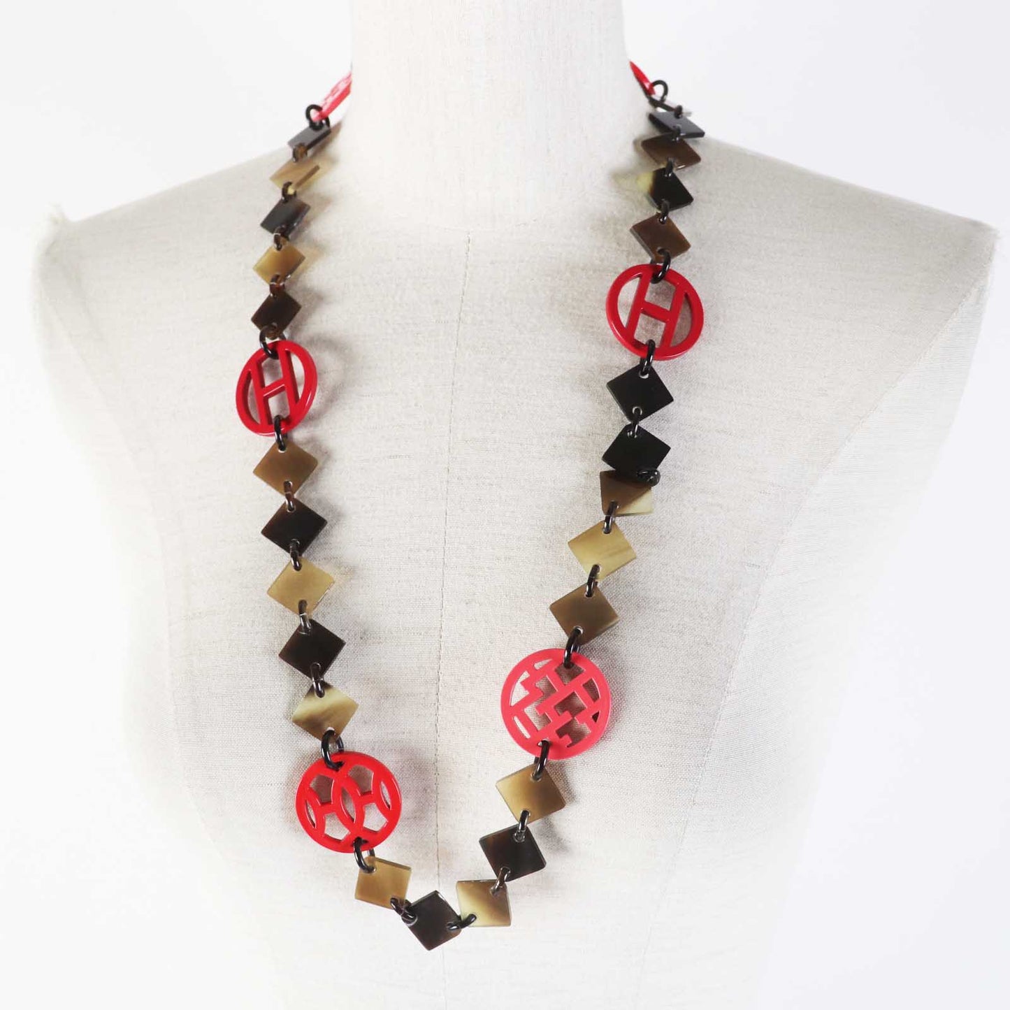 Hermes Necklace Buffalo Horn Brown Red Type Diva Women