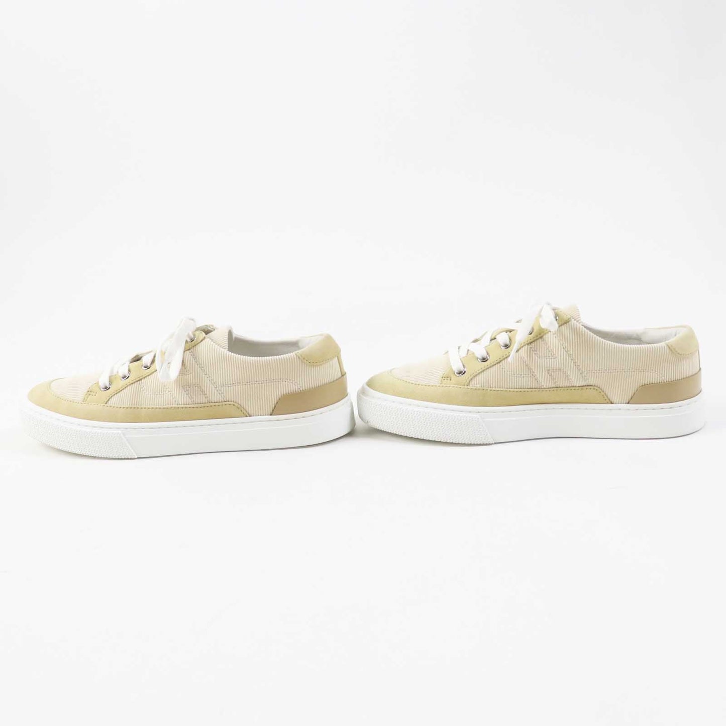 Hermes Sneakers 222189Z Suede Leather, Rubber, Corduroy Beige White Deep Women 38 1/2