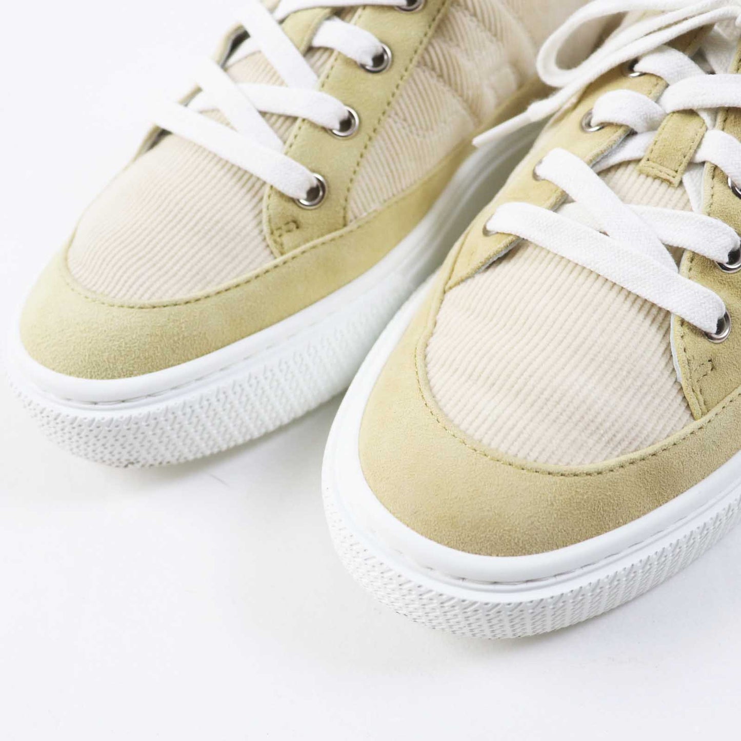 Hermes Sneakers 222189Z Suede Leather, Rubber, Corduroy Beige White Deep Women 38 1/2