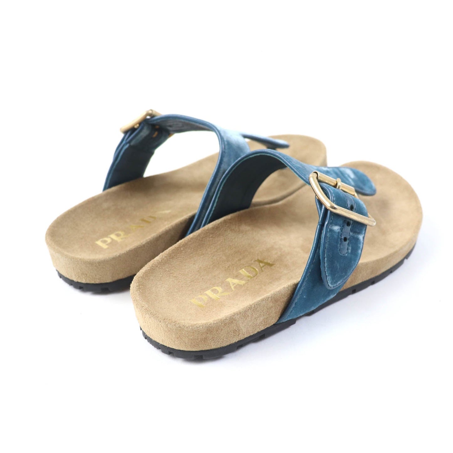 Prada Sandals 1Y392I Velour, Polyurethane Blue Thong Sandals Women 36 1/2
