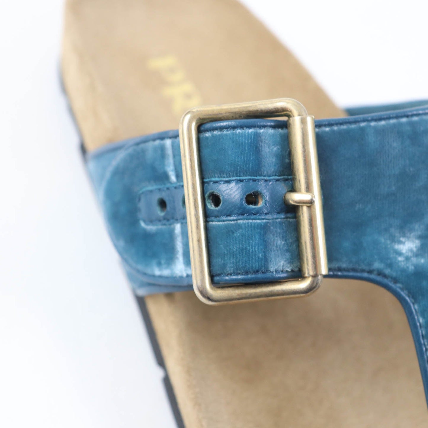 Prada Sandals 1Y392I Velour, Polyurethane Blue Thong Sandals Women 36 1/2