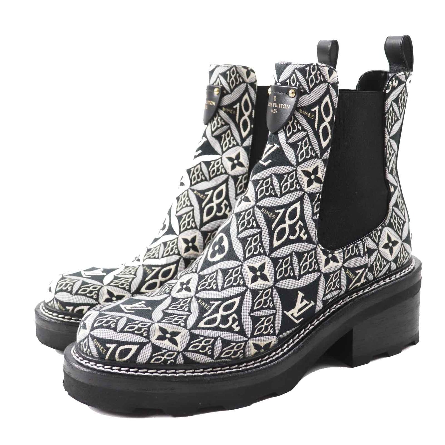 Louis Vuitton Ankle Boots Jacquard, Leather Multi Since 1854 Lv Bobble Line Women 39 1/2