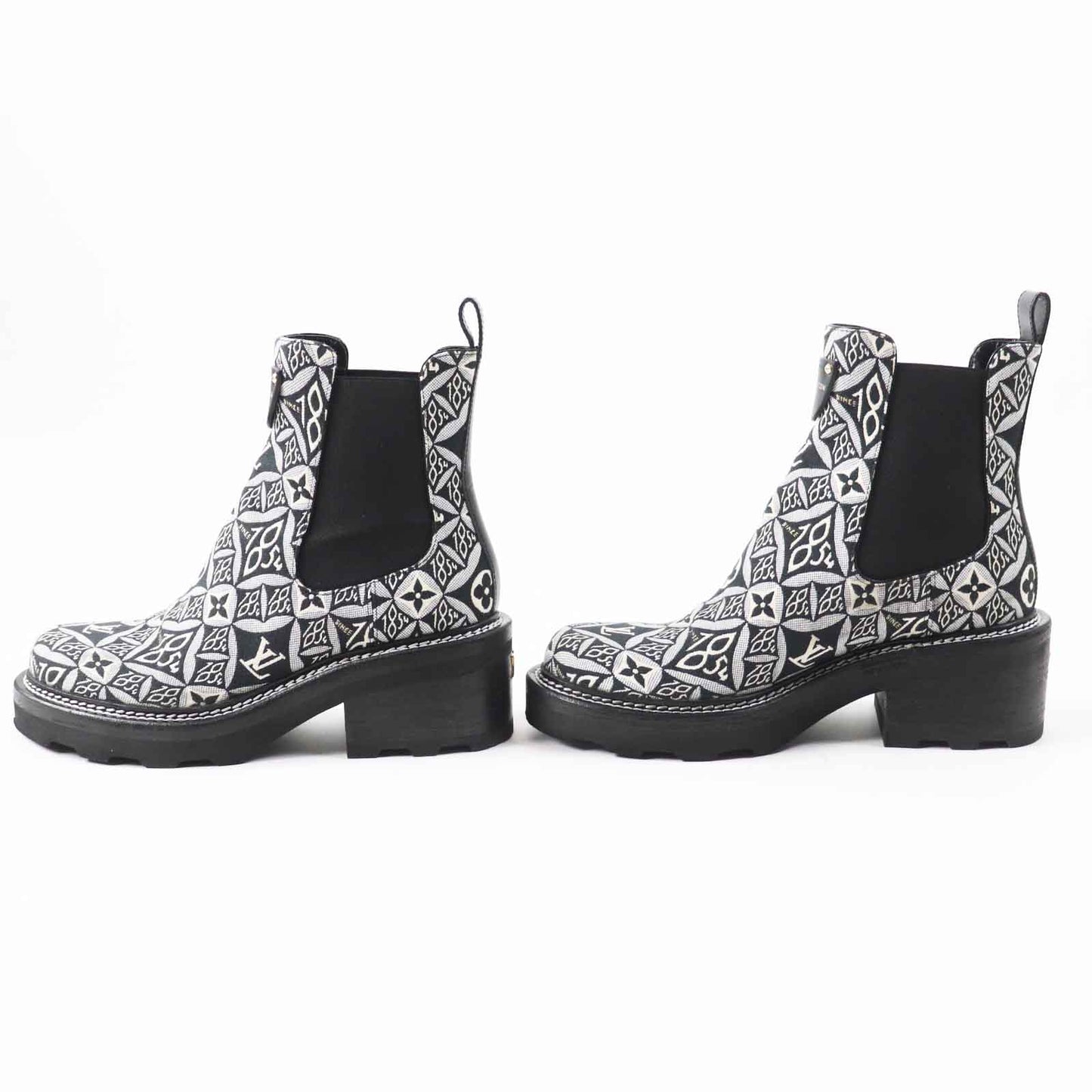 Louis Vuitton Ankle Boots Jacquard, Leather Multi Since 1854 Lv Bobble Line Women 39 1/2