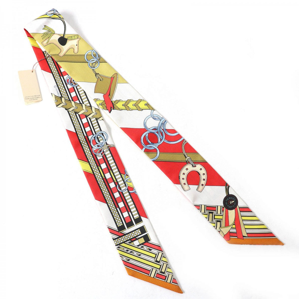 Hermes Scarf 062849S Silk Rouge/Blanc/Mordore Twilly Brides Et Gris Gris Bridles And Charms