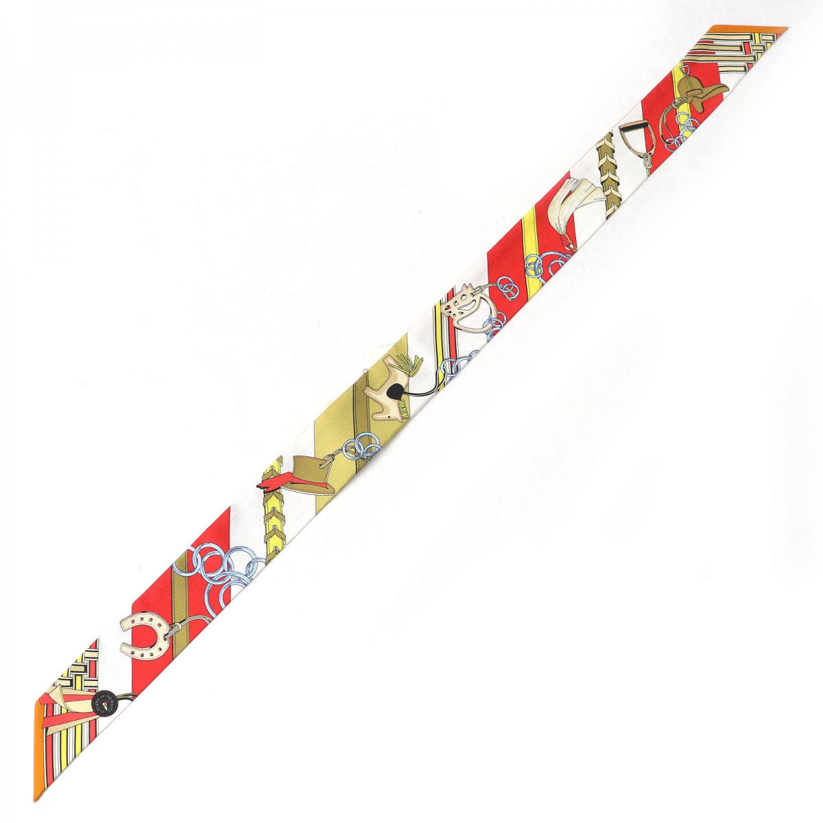 Hermes Scarf 062849S Silk Rouge/Blanc/Mordore Twilly Brides Et Gris Gris Bridles And Charms