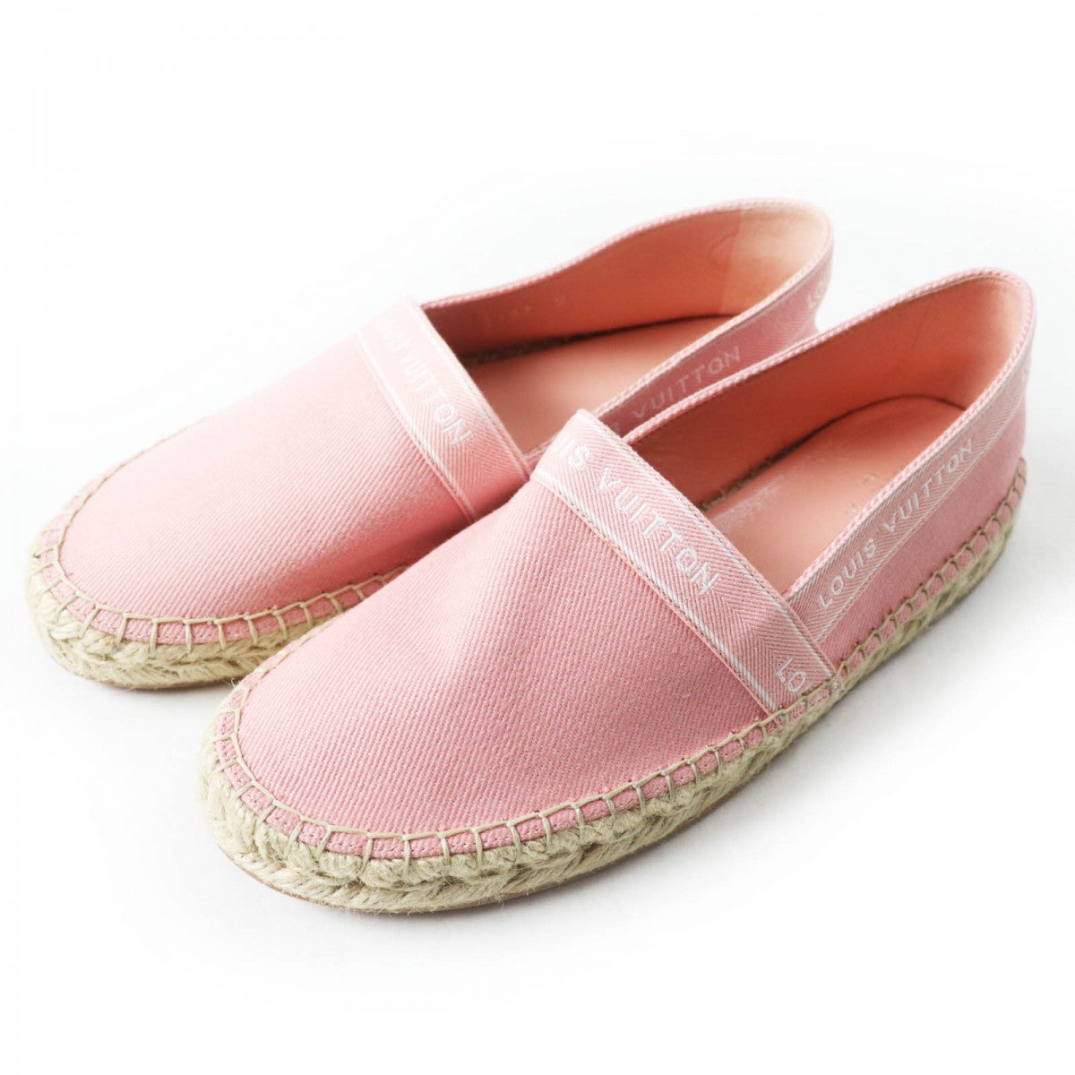 Louis Vuitton Slip-On Canvas , Espadrilles Pink Flat Shoes Croisieur Line Tape Logo Women 35 1/2