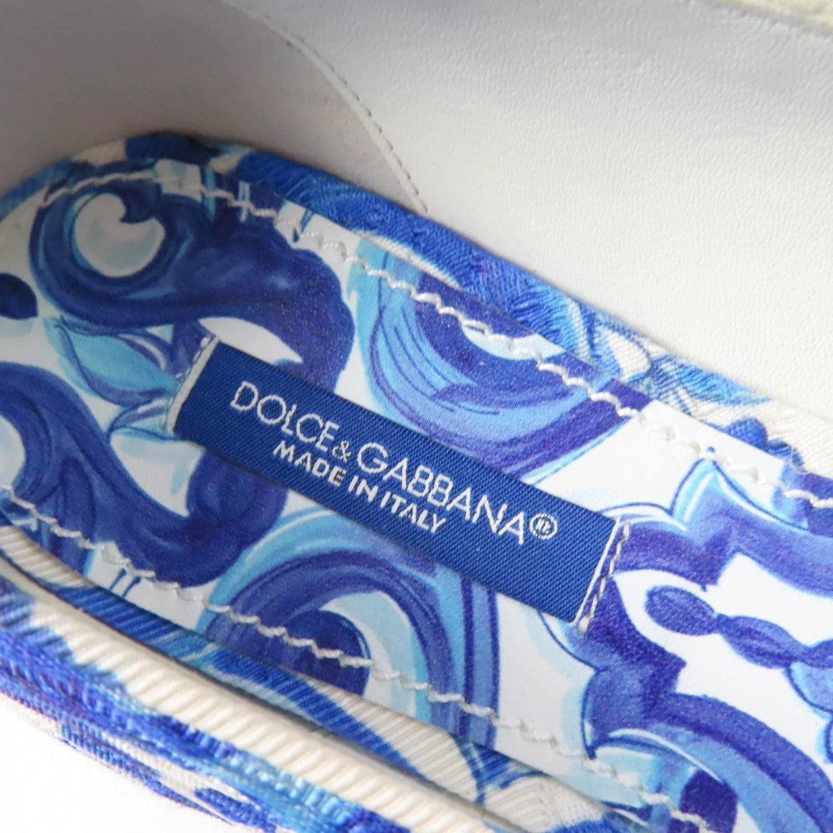 Dolce&Gabbana Pumps Canvas, Leather Blue Majolica Print Flat Shoes Women 35 1/2