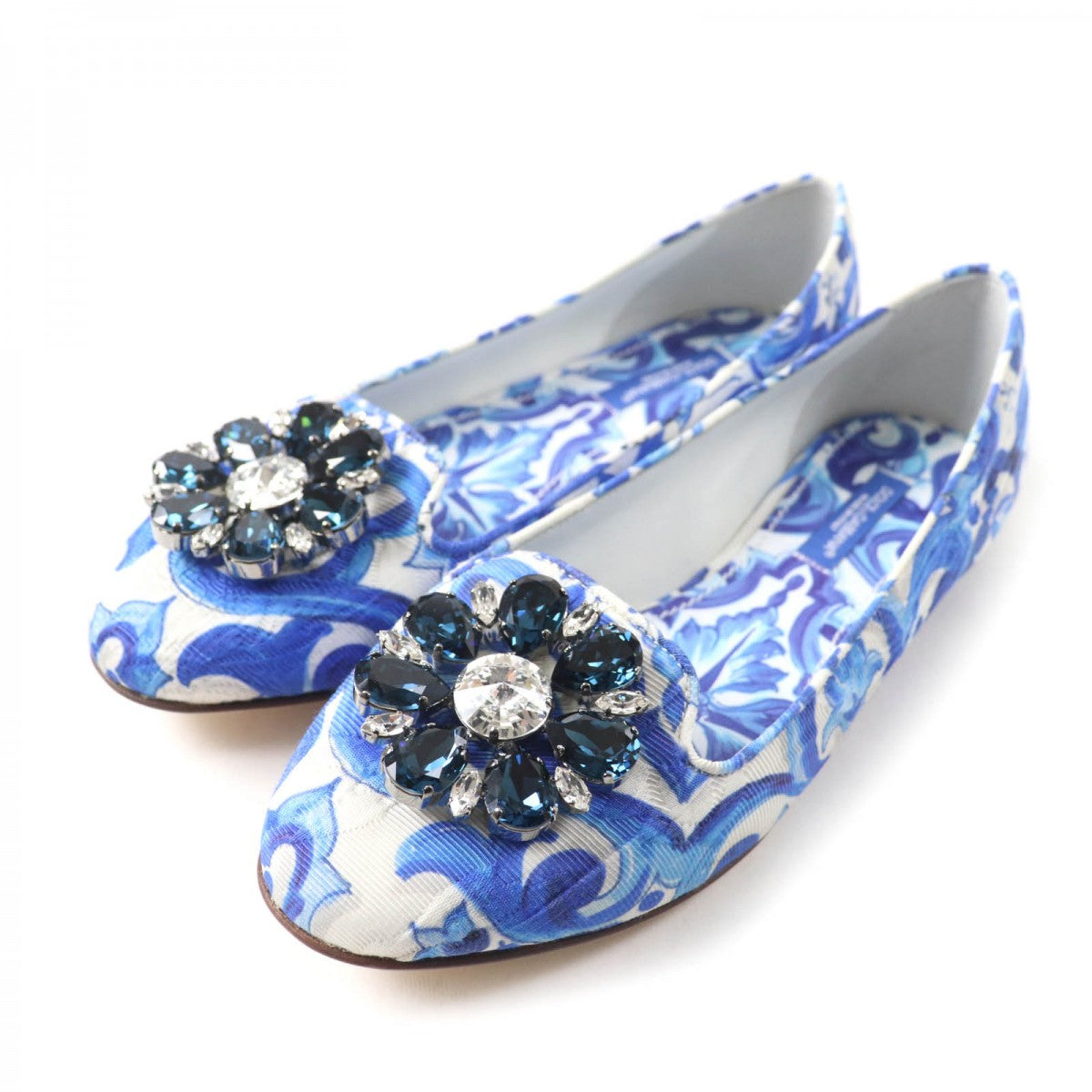 Dolce&Gabbana Pumps Canvas, Leather Blue Majolica Print Flat Shoes Women 35 1/2