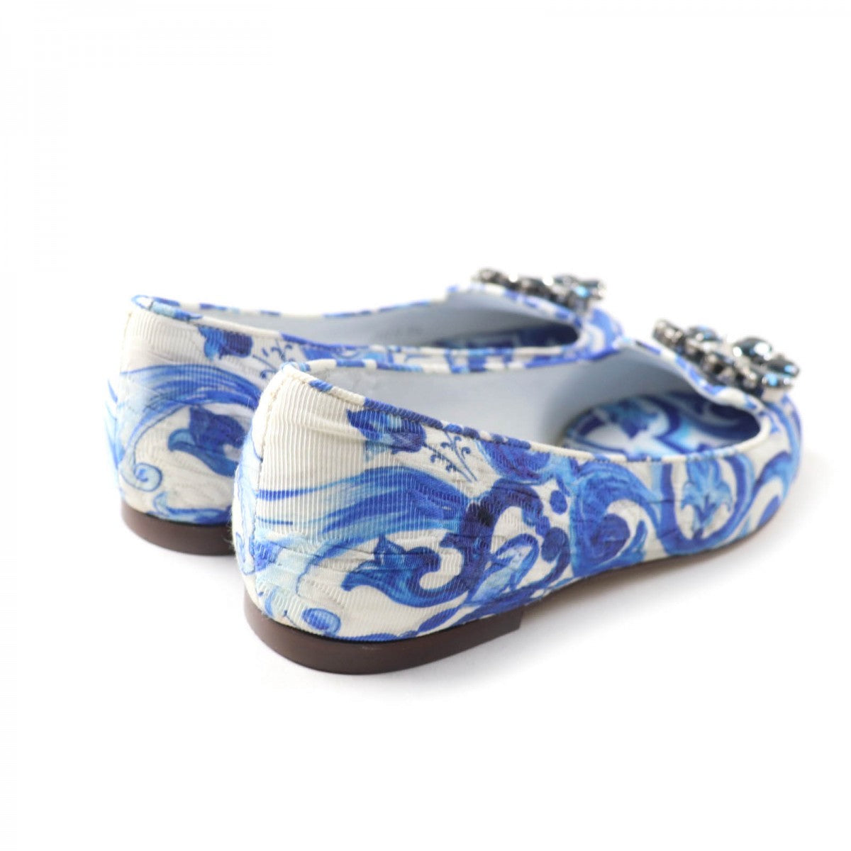 Dolce&Gabbana Pumps Canvas, Leather Blue Majolica Print Flat Shoes Women 35 1/2