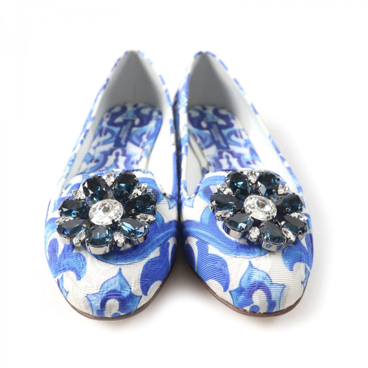 Dolce&Gabbana Pumps Canvas, Leather Blue Majolica Print Flat Shoes Women 35 1/2