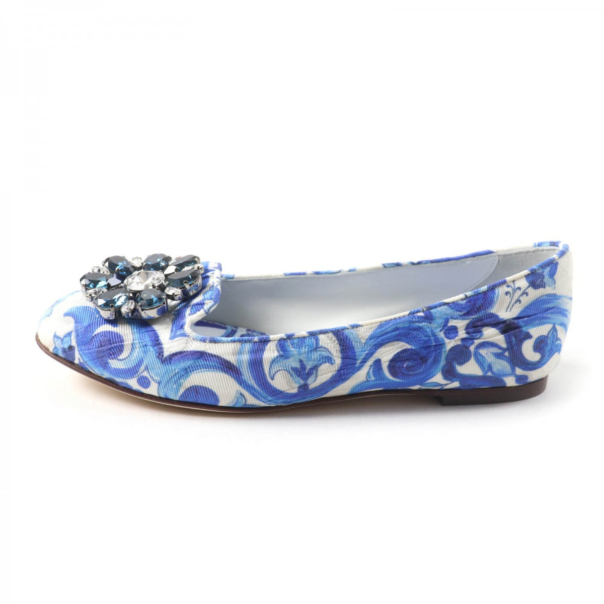 Dolce&Gabbana Pumps Canvas, Leather Blue Majolica Print Flat Shoes Women 35 1/2