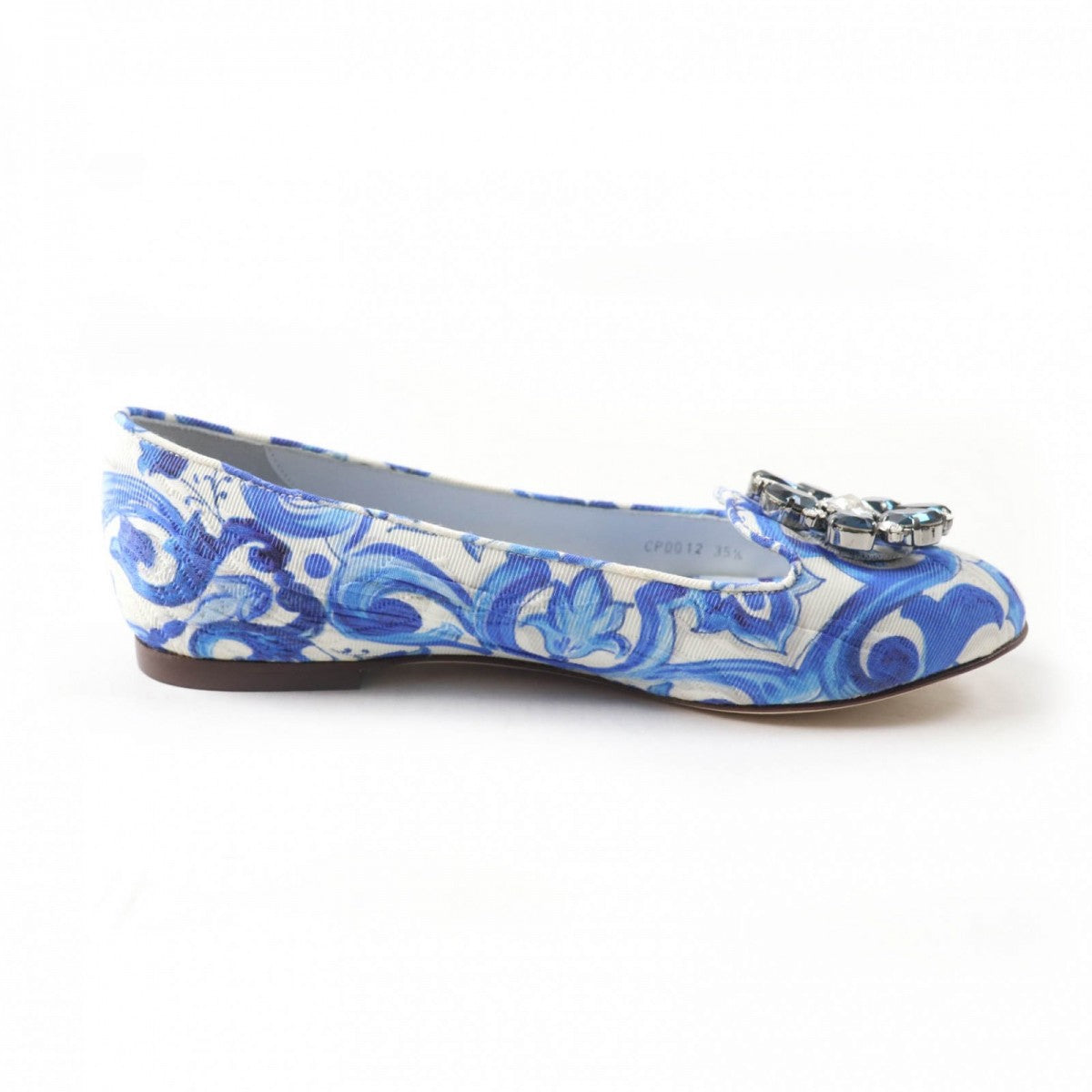 Dolce&Gabbana Pumps Canvas, Leather Blue Majolica Print Flat Shoes Women 35 1/2