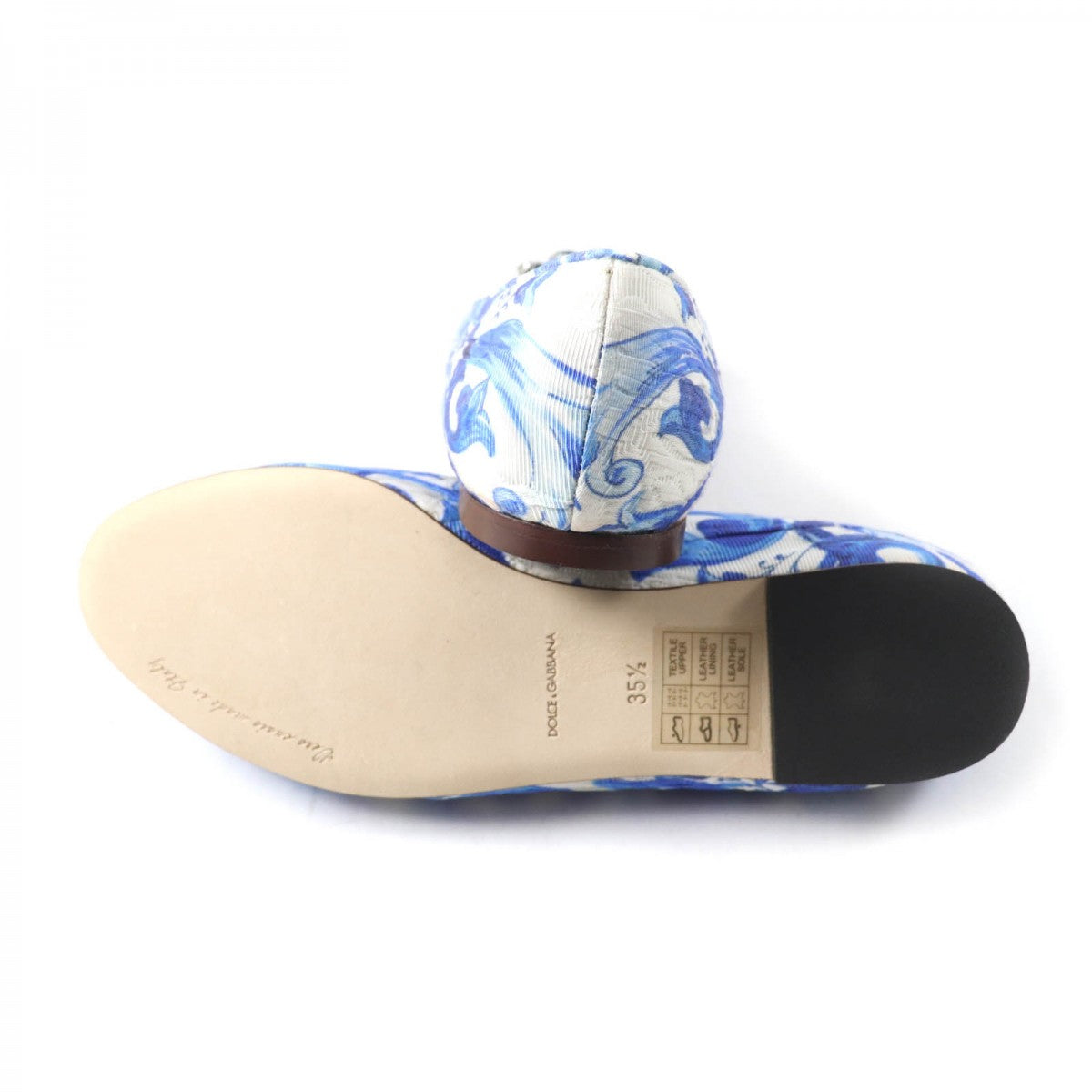Dolce&Gabbana Pumps Canvas, Leather Blue Majolica Print Flat Shoes Women 35 1/2