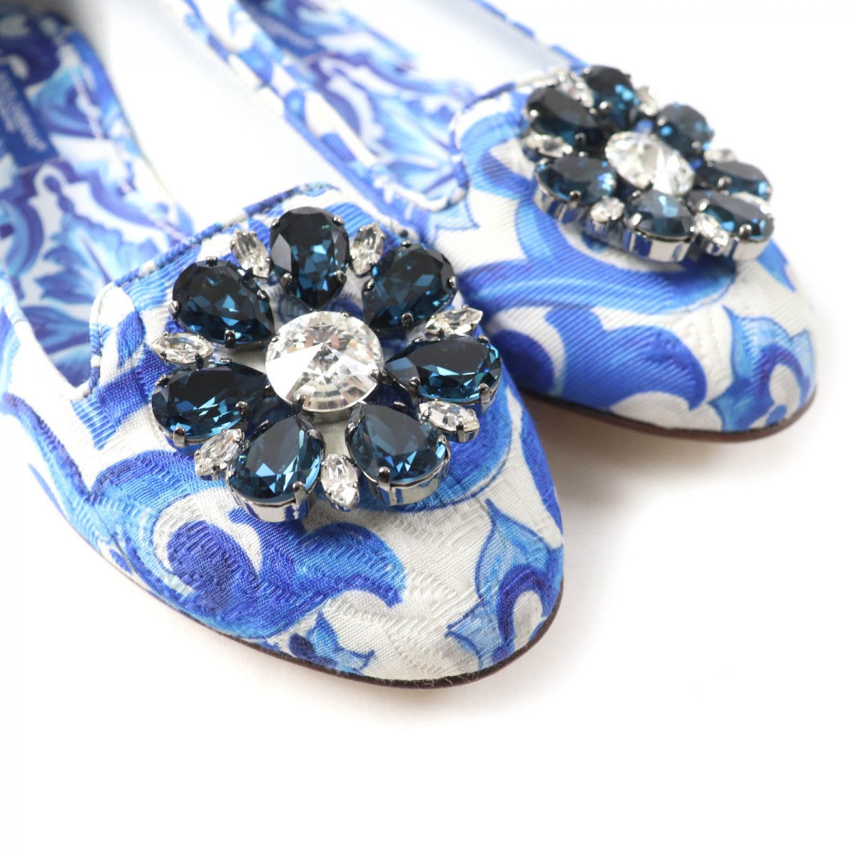 Dolce&Gabbana Pumps Canvas, Leather Blue Majolica Print Flat Shoes Women 35 1/2