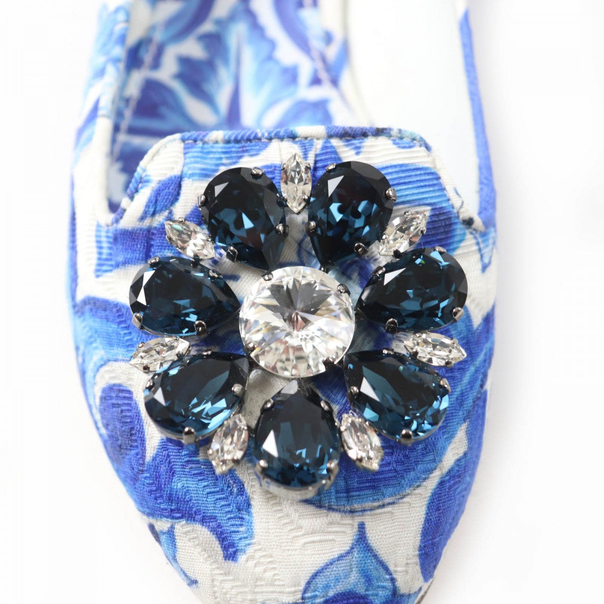 Dolce&Gabbana Pumps Canvas, Leather Blue Majolica Print Flat Shoes Women 35 1/2