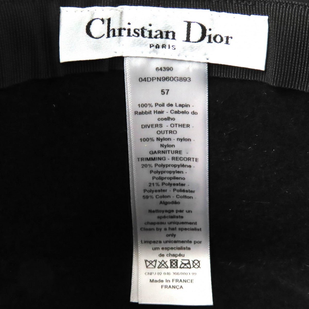 Christian Dior Hat 04Dpn960G893 Rabbit Black 57
